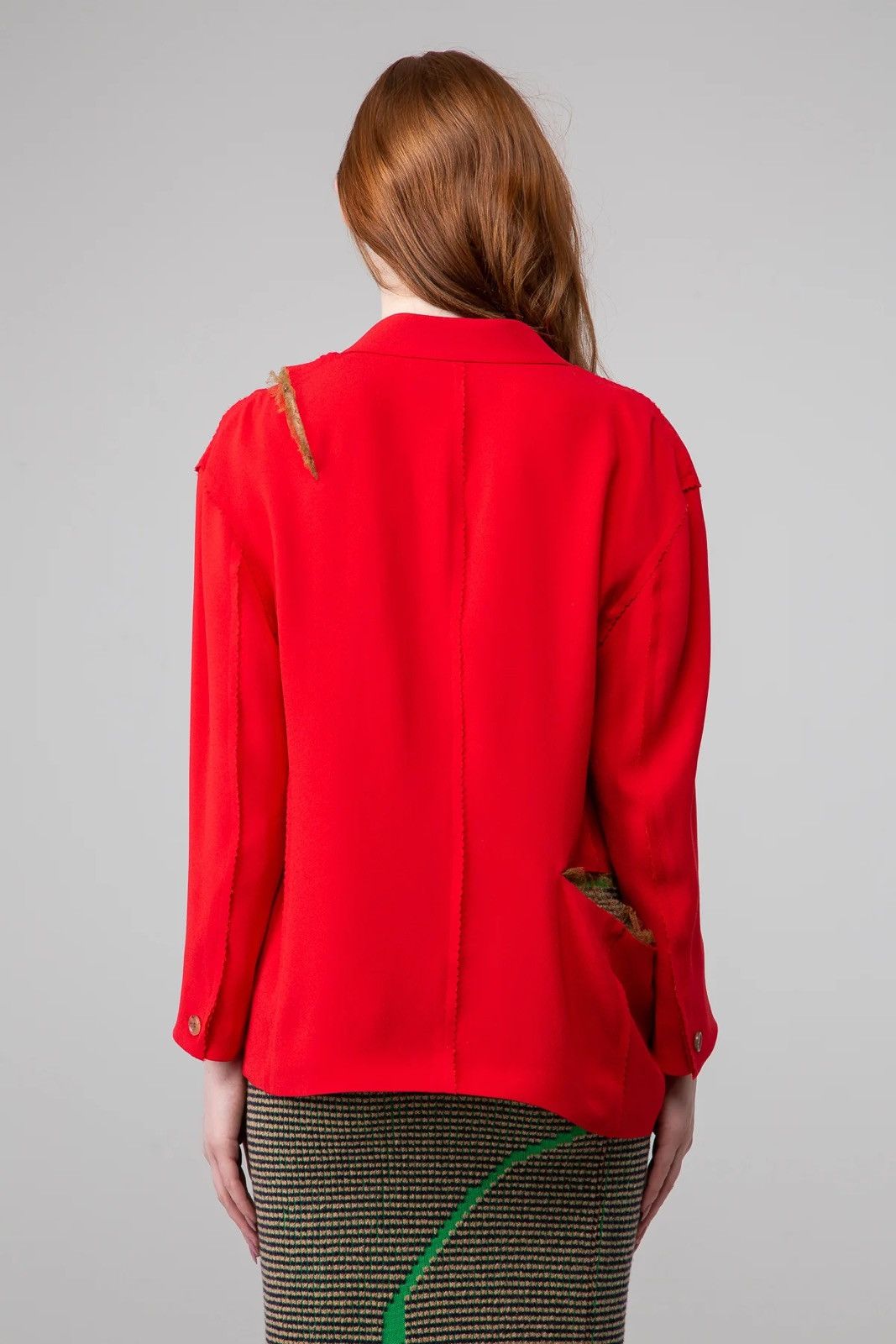 Undercover (Sz 1) $1,140 Silk Acetate Split Deconstructed Red Blazer Size S / US 4 / IT 40 - 6 Thumbnail