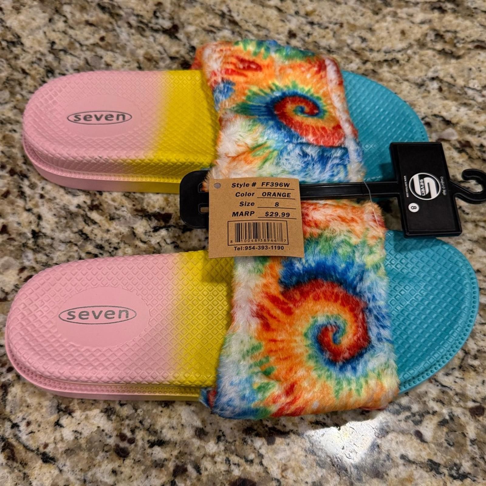 Seven 7 Seven tie dyed faux fur rainbow colored slides Size 8 Size US 8 / IT 38 - 2 Thumbnail