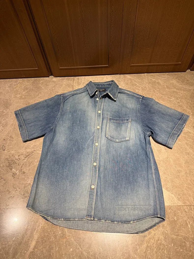 Balenciaga Balenciaga Pocket Logo Embroidery Washed Blue Cotton Denim Size US M / EU 48-50 / 2 - 1 Thumbnail