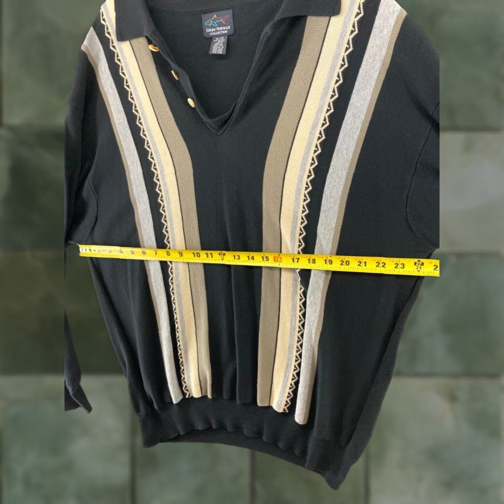 Vintage VINTAGE Greg Norman Mens Sweater XL Black Striped Collared Golf Mens Size US XL / EU 56 / 4 - 1 Thumbnail