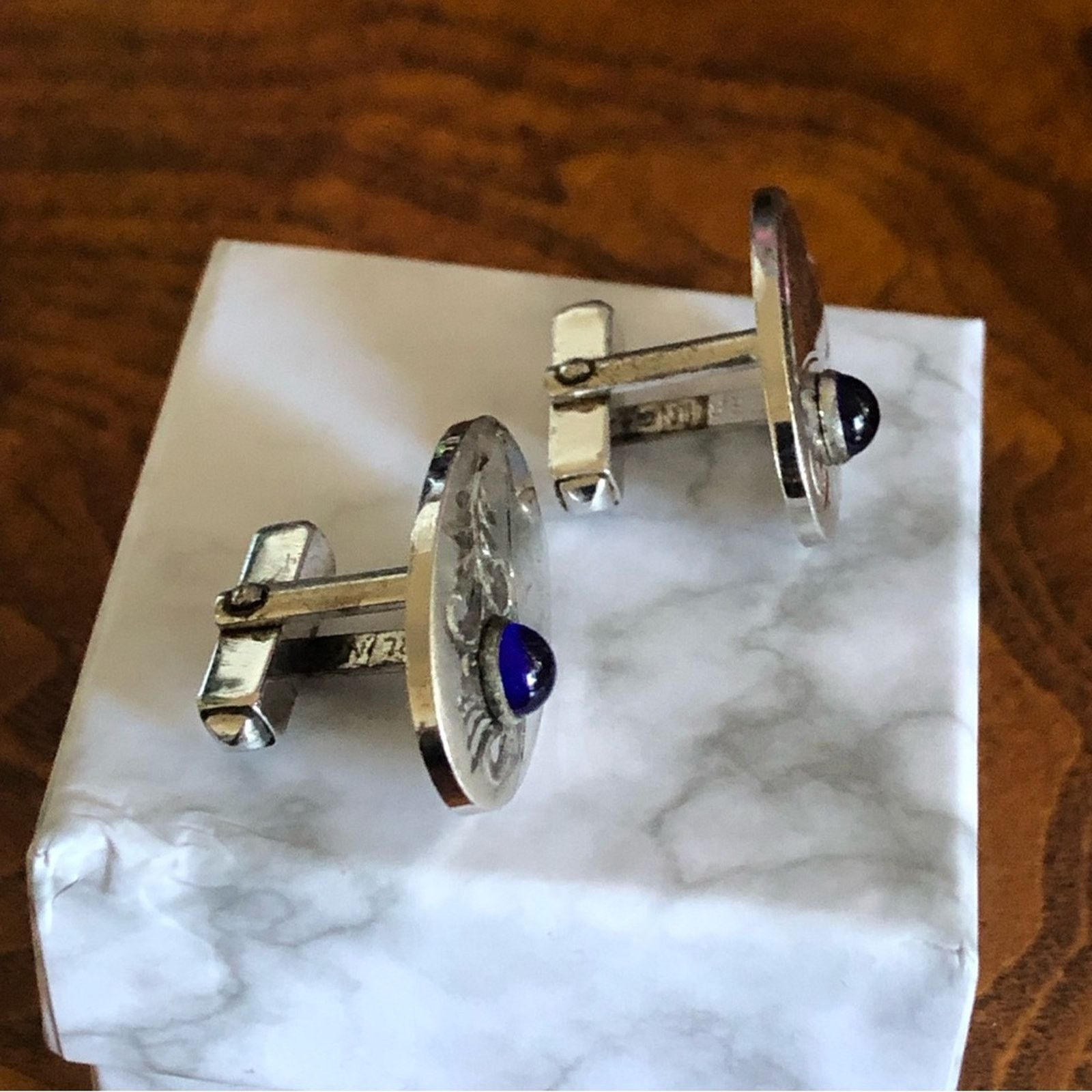 Vintage Vintage Anson royal blue glass etched silver cuff links Size ONE SIZE - 3 Thumbnail