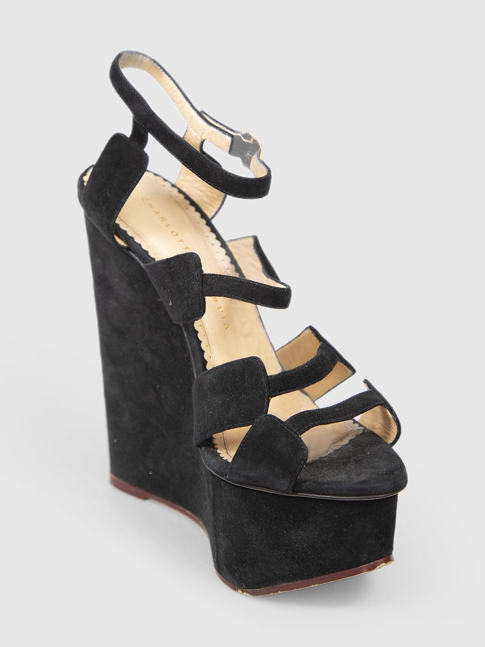 Charlotte Olympia Black Platform Suede Strappy Sandals Size US 9 / IT 39 - 1 Thumbnail