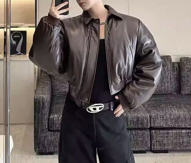 Japanese Brand CROPPED Vegan Leather Bomber Jacket - Boxy Streetwear Puffer Size US M / EU 48-50 / 2 - 4 Thumbnail