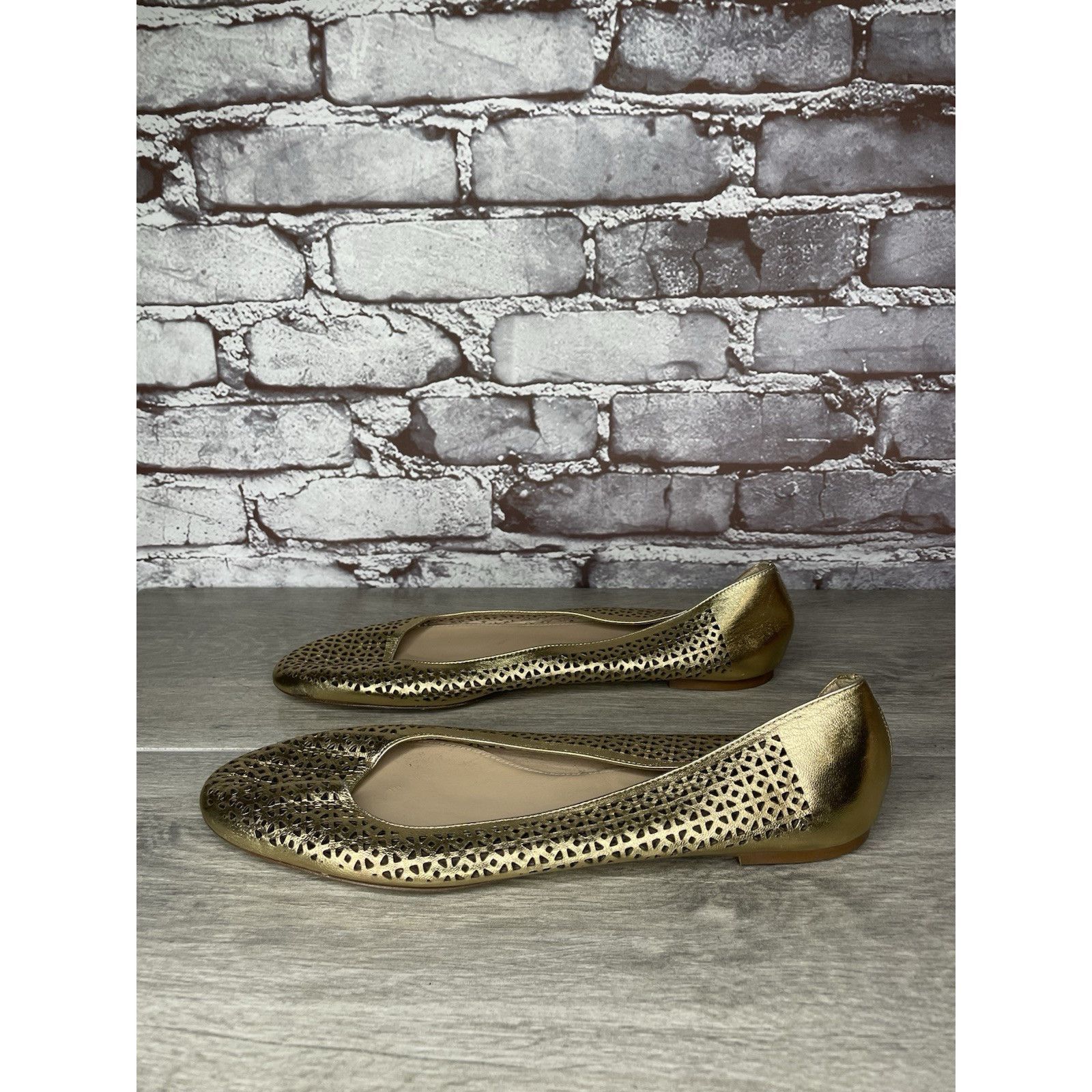 J.Crew J.Crew Nora Metallic Gold Leather Perforated Ballet Flats Wo Size US 10 / IT 40 - 1 Thumbnail