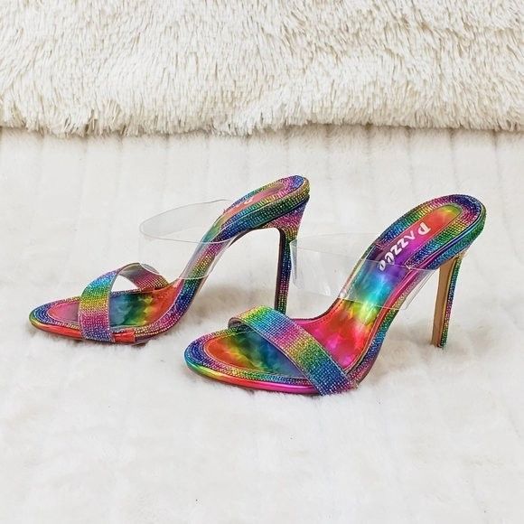 Other Lee Rainbow Hologram Rhinestone Slip On Double Strap High He Size US 8 / IT 38 - 8 Thumbnail