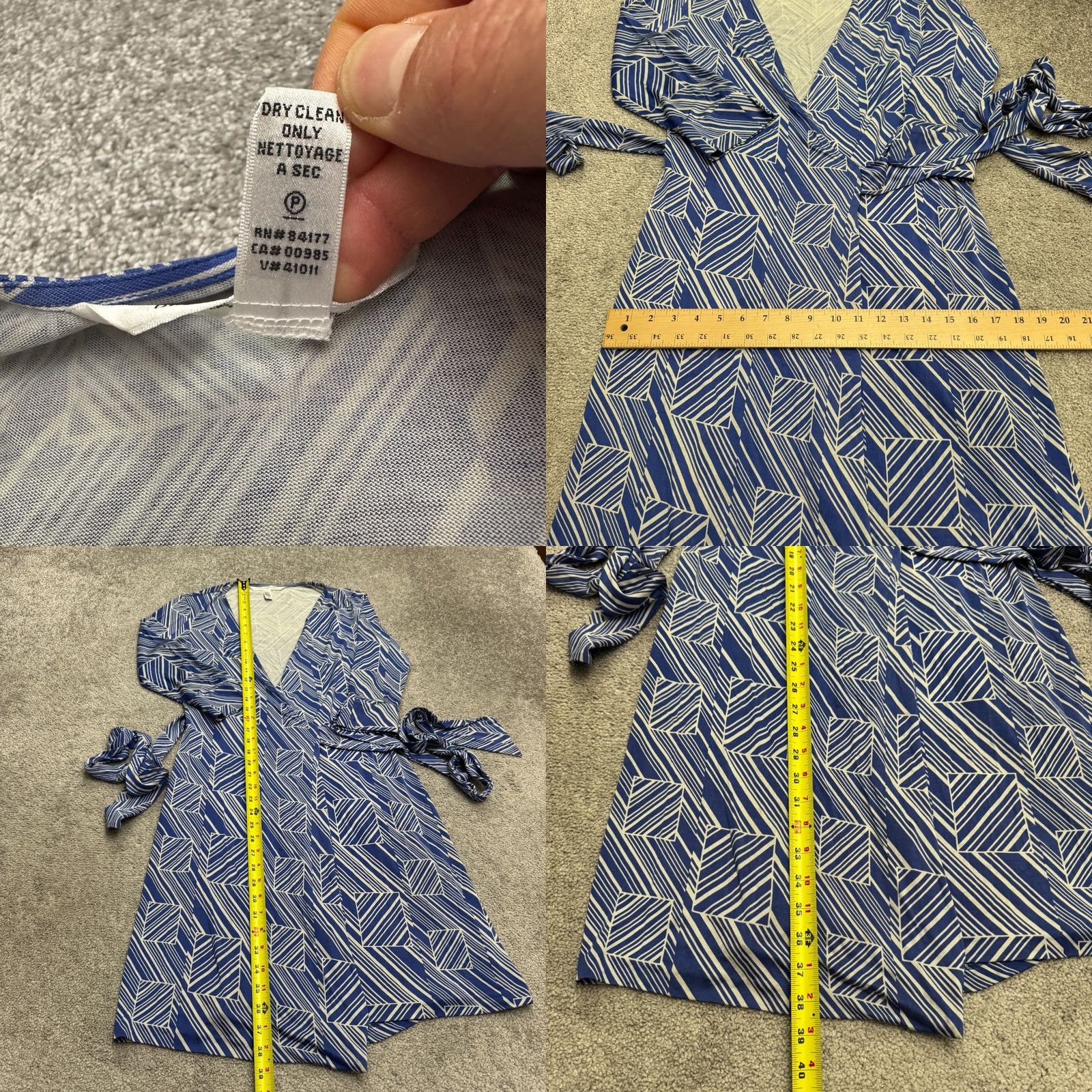 Diane von Furstenberg Diane von Furstenberg Silk Midi Wrapped Dress Womens 4 Blue White Geometric Dress Satin Silk Midi Wrap Geometric Blue Women Size S / US 4 / IT 40 - 8 Thumbnail