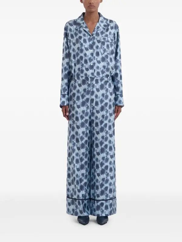 Marni o1w1db11125 Silk Wide-Leg Trousers in Blue Size 27" / US 4 / IT 40 - 2 Thumbnail