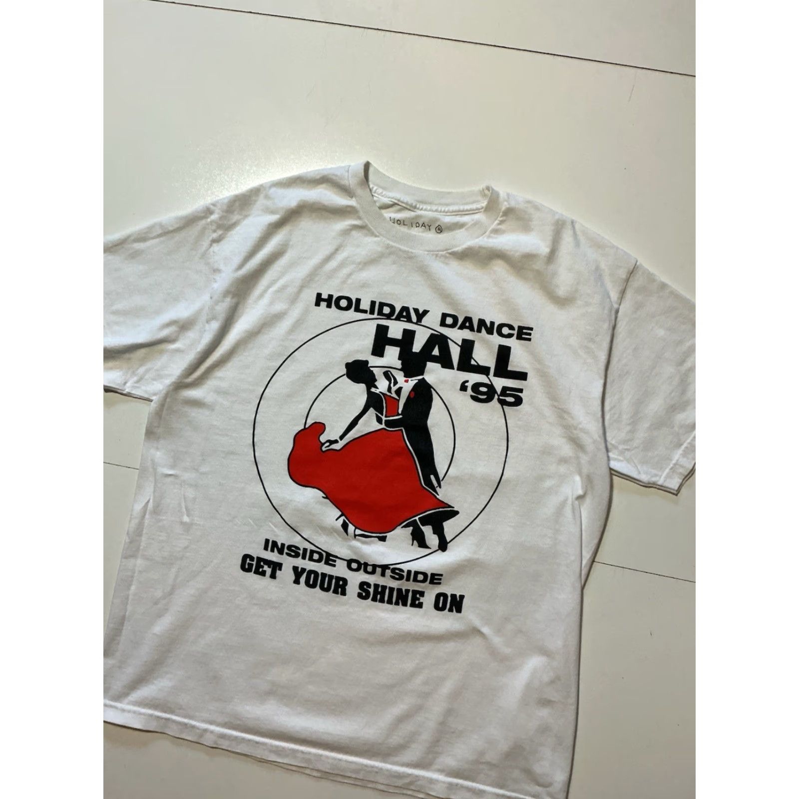 J Brand VINTAGE Holiday Brand Nick Holiday Dance Hall Inside Outside White Graphic S/S T-Shirt XL Mens Size US XL / EU 56 / 4 - 3 Thumbnail