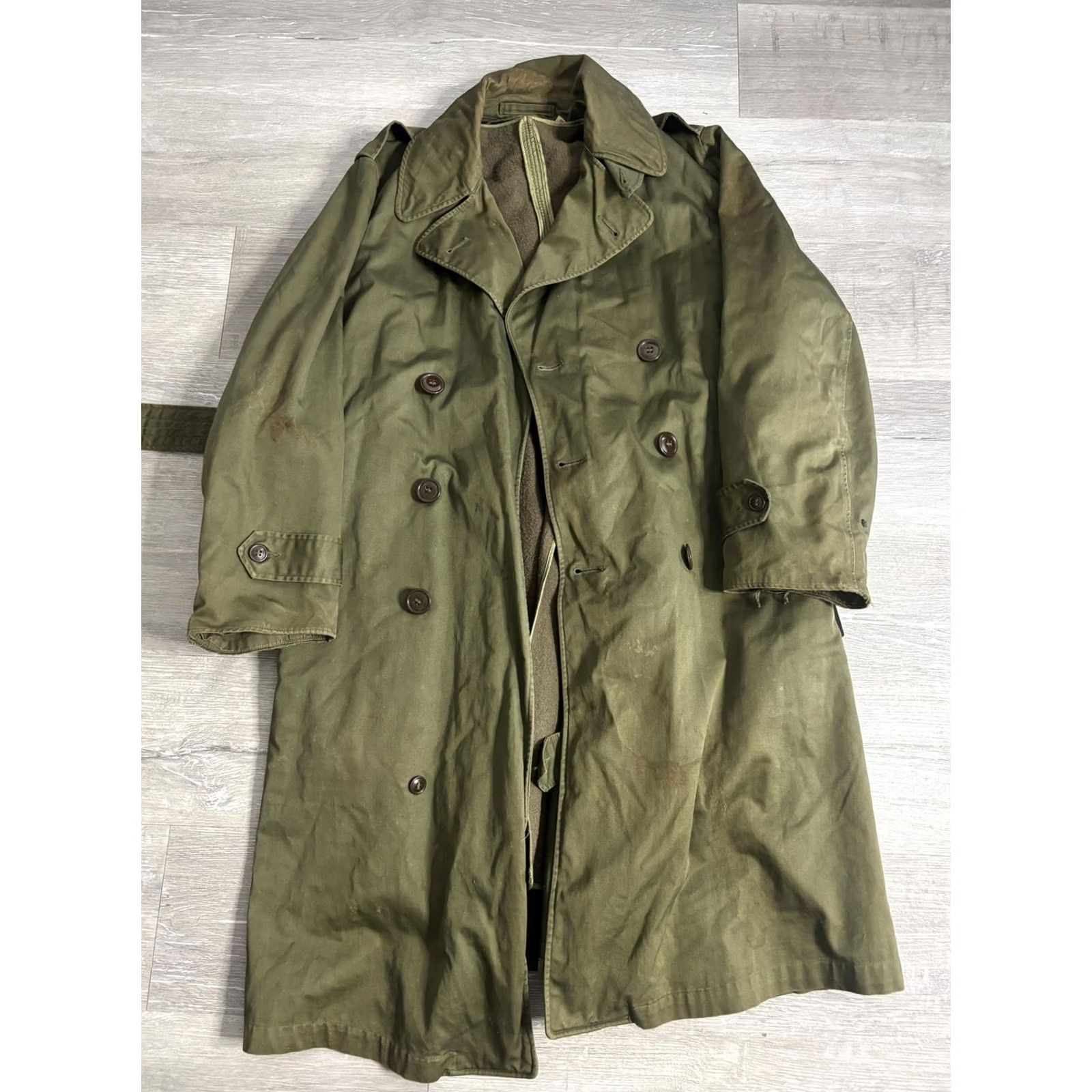 Vintage VINTAGE 1950s US Army Man's Cotton OG 107 Overcoat Trench Coat-Small Shirt? Size US S / EU 44-46 / 1 - 2 Thumbnail