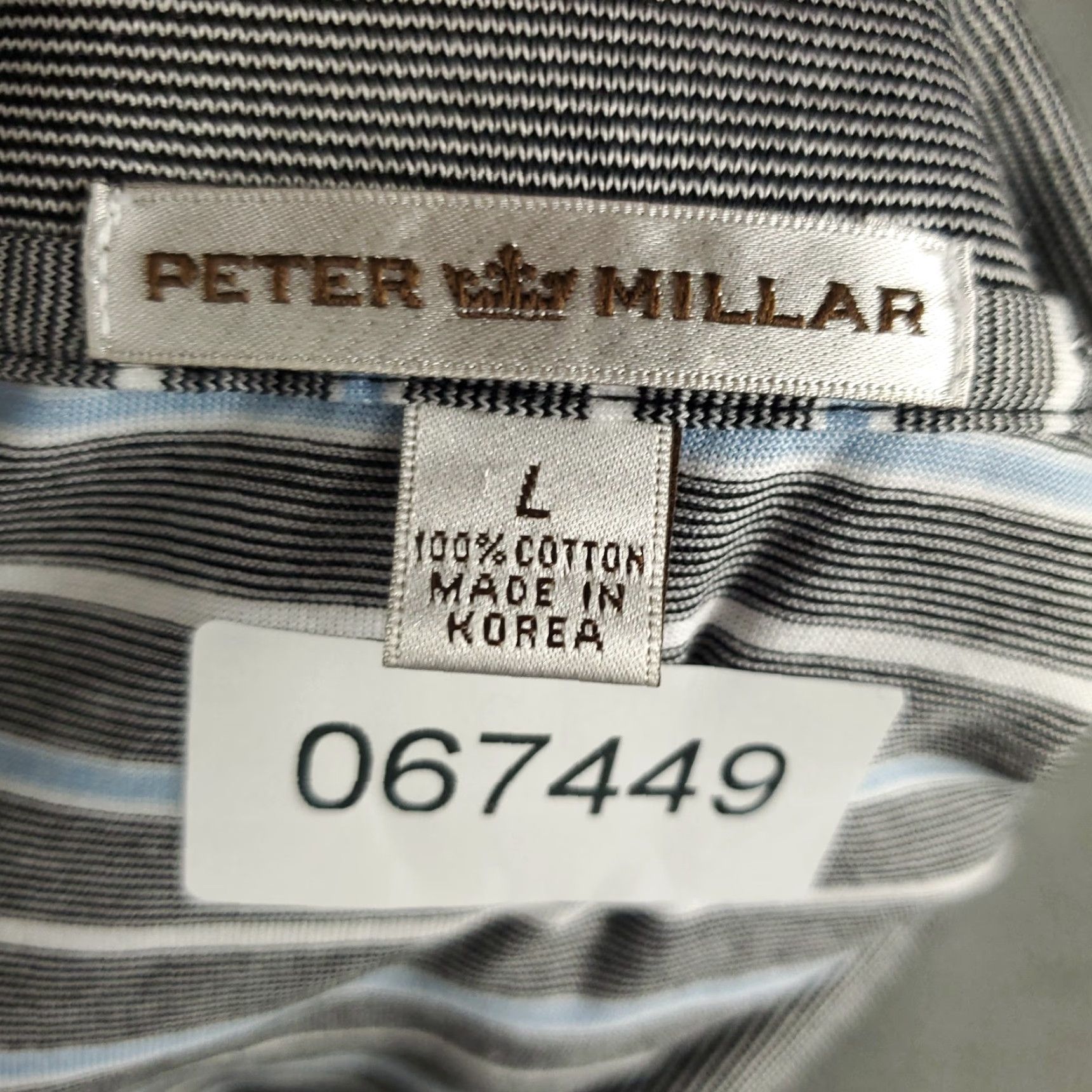 Peter Millar Peter Millar Polo Shirt Mens Large Gray Blue Striped Cotton Short Sleeve Shirt Size US L / EU 52-54 / 3 - 7 Thumbnail