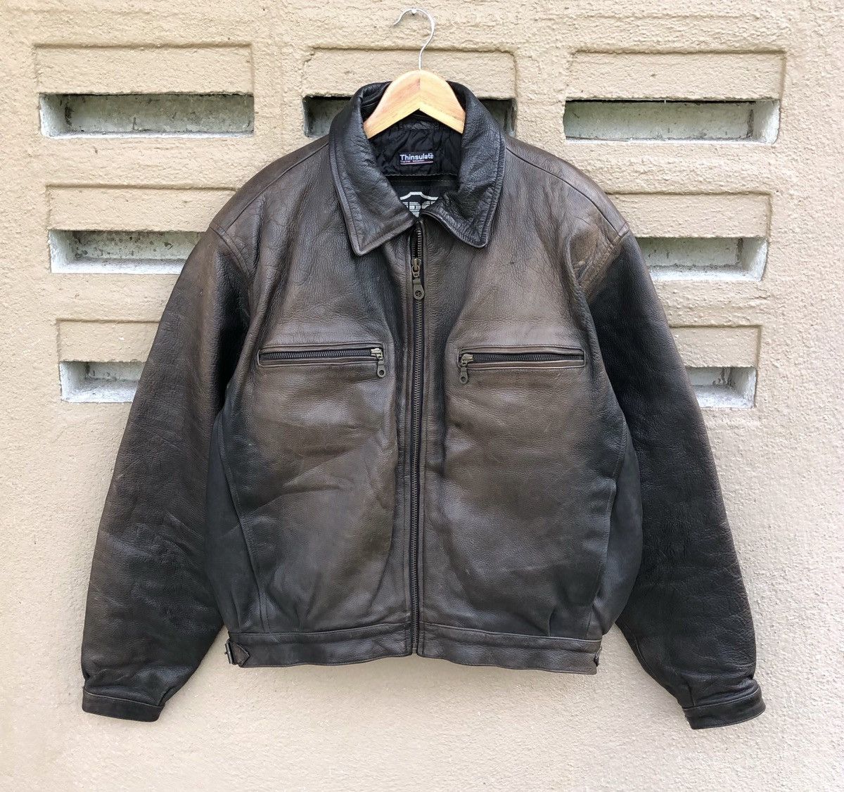 First MFG Co. VTG First Genuine Leather Sun Faded Thinsulate Bomber Jacket Size US L / EU 52-54 / 3 - 4 Thumbnail