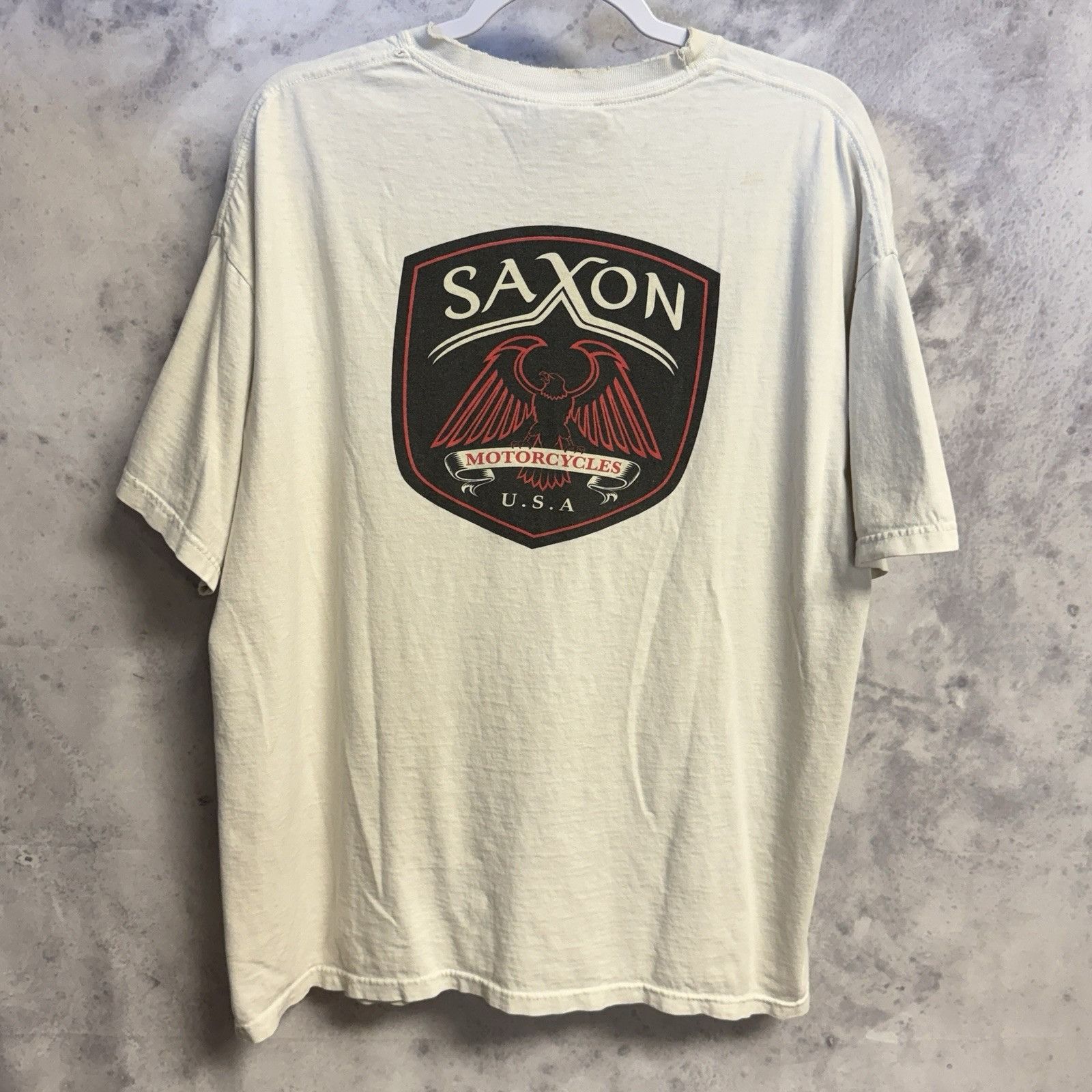 Vintage Vintage Saxon Motorcycle T Shirt Mens XL White Short Sleeve Size US XL / EU 56 / 4 - 2 Thumbnail