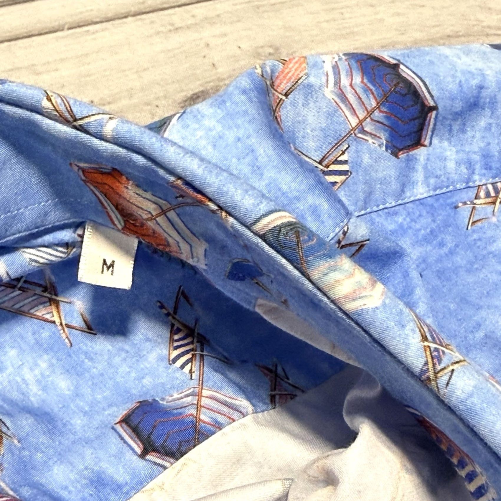Vintage Solemare Shirt Mens M Blue Beach Umbrella All Over Print Italy Front Pockets Button-Up Collared Short Sleeve Graphic Print N/A Size US M / EU 48-50 / 2 - 5 Thumbnail