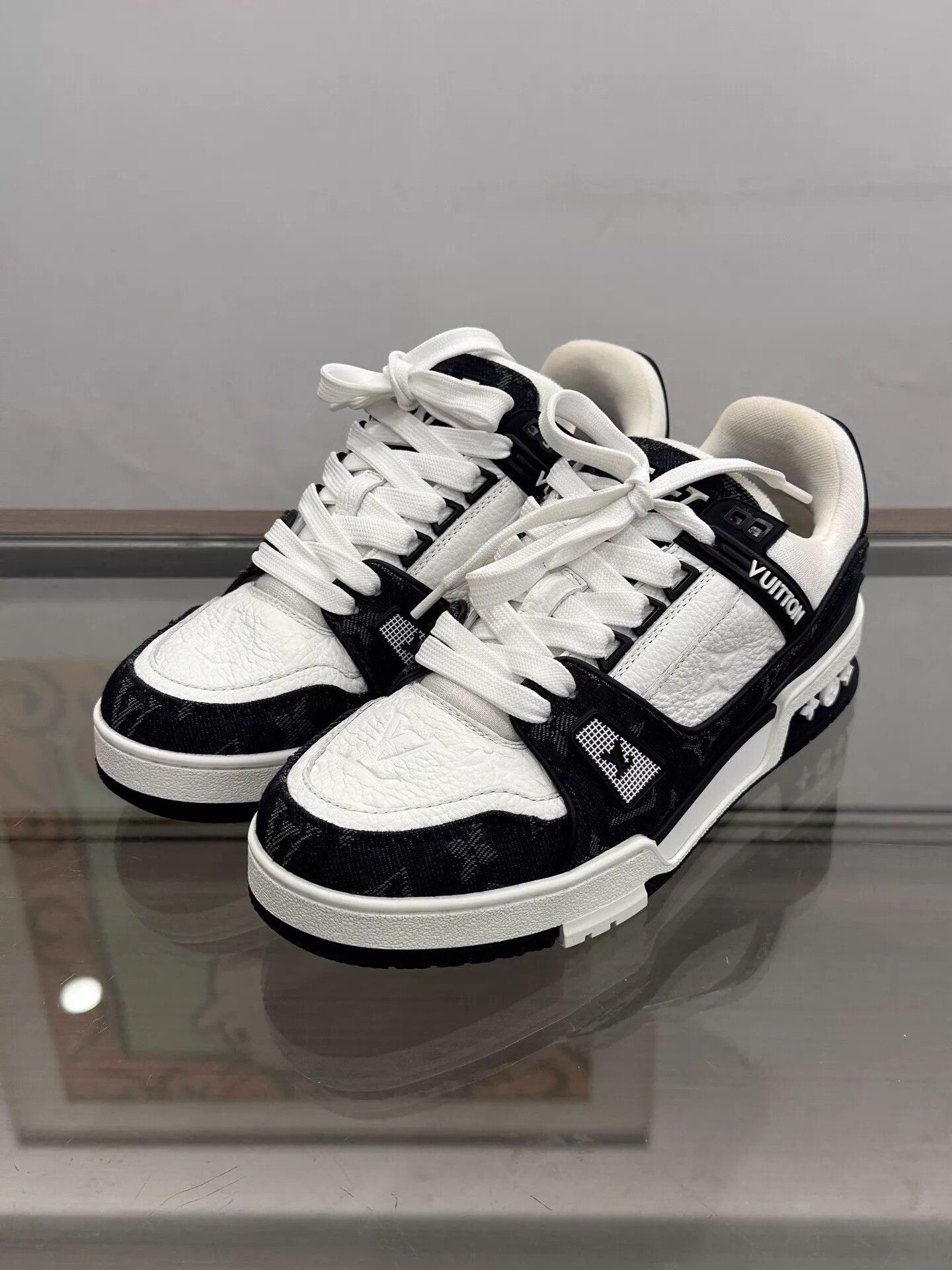 Louis Vuitton LV Women's Black White Panda Monogram Trainer 37.5 99New Size US 7 / IT 37 - 1 Thumbnail