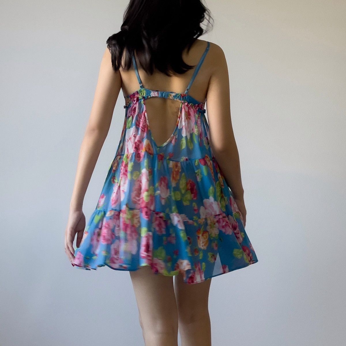 Betsey Johnson × Vintage Vintage Betsey Johnson Blue Floral Mesh Sheer Slip Dress (S) Size S / US 4 / IT 40 - 6 Thumbnail
