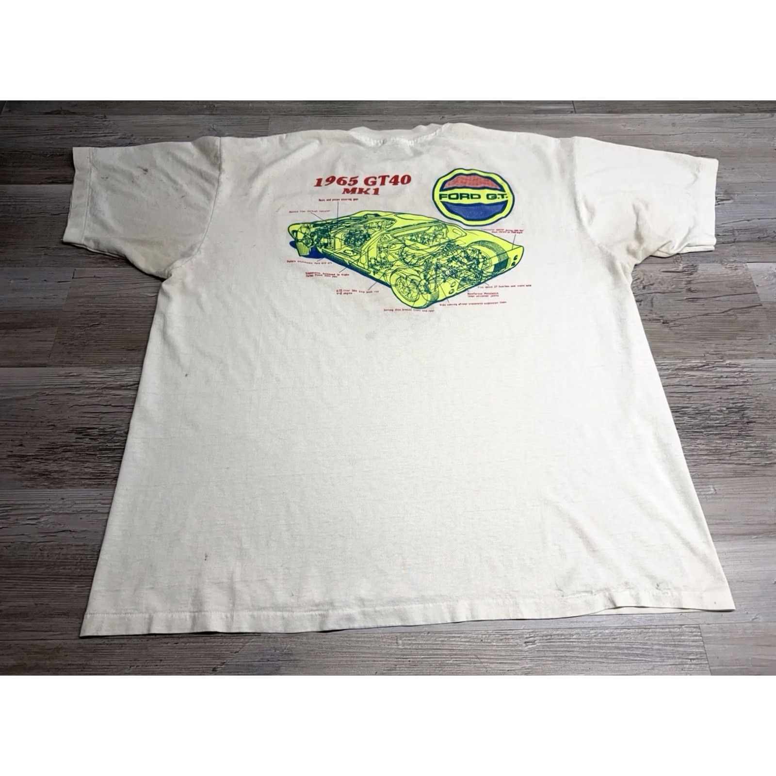 Hanes VINTAGE Ford GT 1965 GT40 MK1 Blueprint T Shirt White 2XL Hanes Unisex Adults Short Sleeve Crew Neck Cotton Racing 80s Modern Retro 80s (Mens) Size US XXL / EU 58 / 5 - 2 Thumbnail