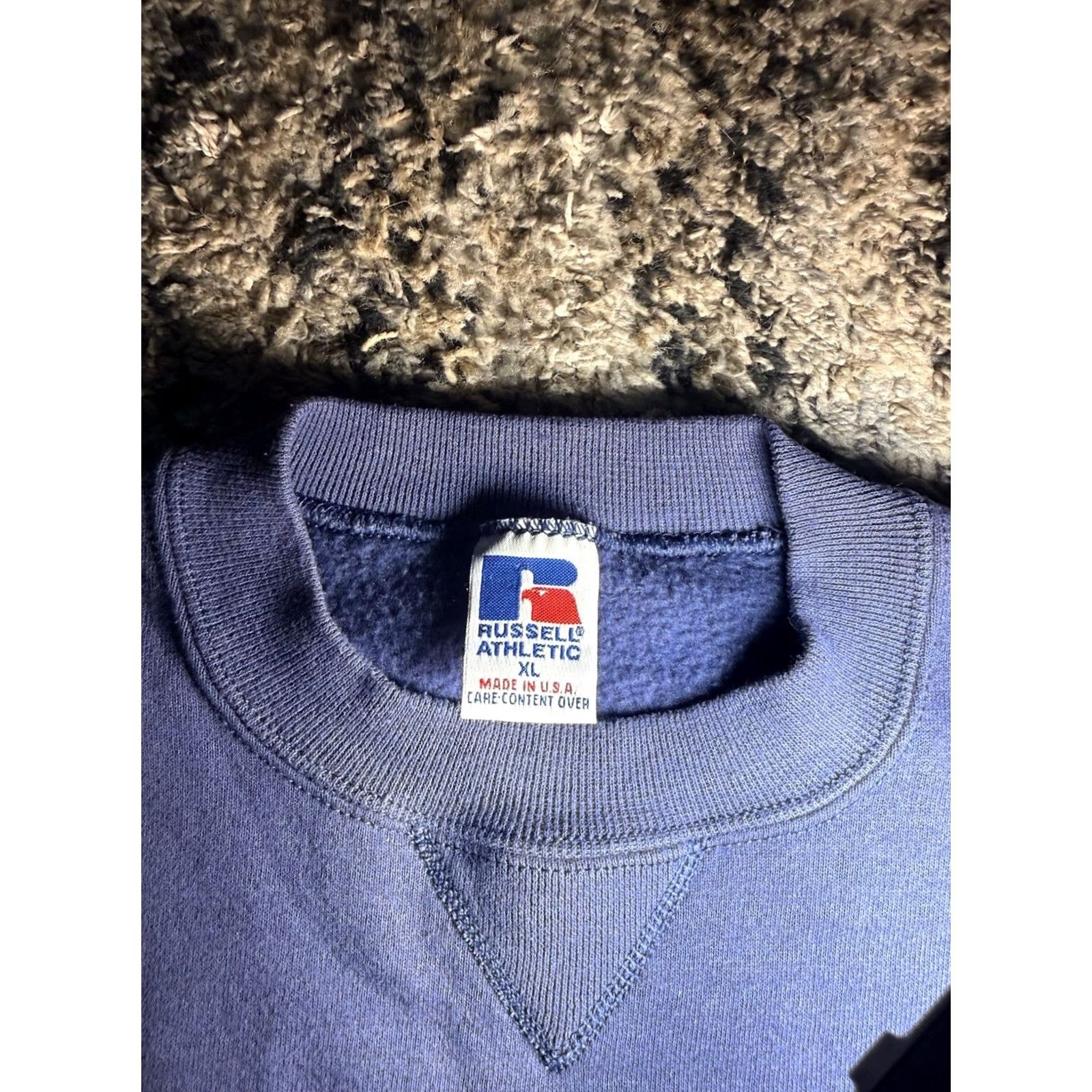Russell Athletic VINTAGE Russell Athletic Sweatshirt XL Navy Blue Pullover Crew Neck Chest Logo USA Made 24 in Wide 28 in Long Unisex Adults Size US XL / EU 56 / 4 - 3 Thumbnail
