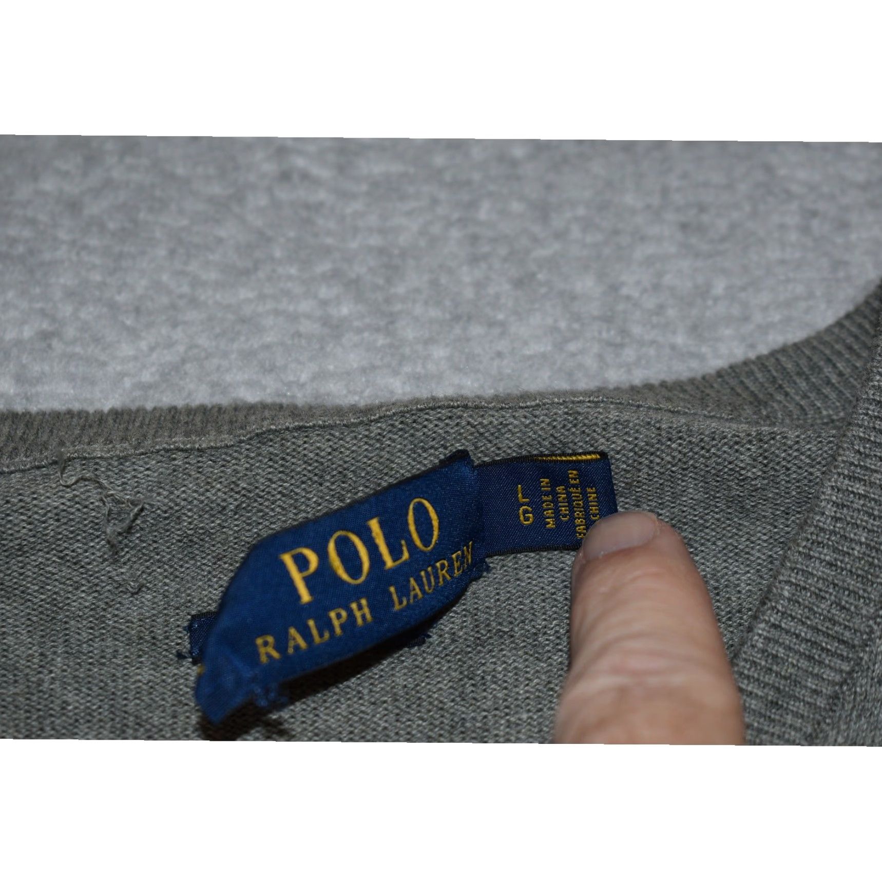 Polo Ralph Lauren Gray Cotton Sweater Large Pullover V-Neck Mens Classic Fit