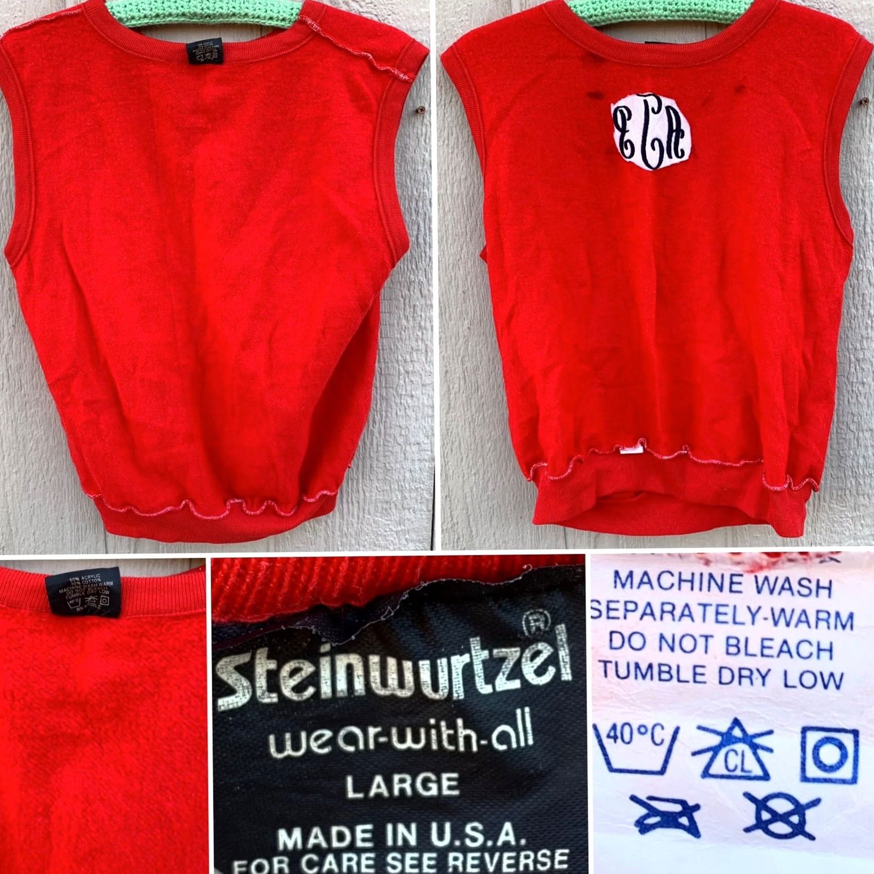 Vintage VINTAGE Steinwurtzel Sleeveless Sweatshirt Muscle Shirt Red Embroidered Blue Size L Mens 80s Size US L / EU 52-54 / 3 - 7 Thumbnail