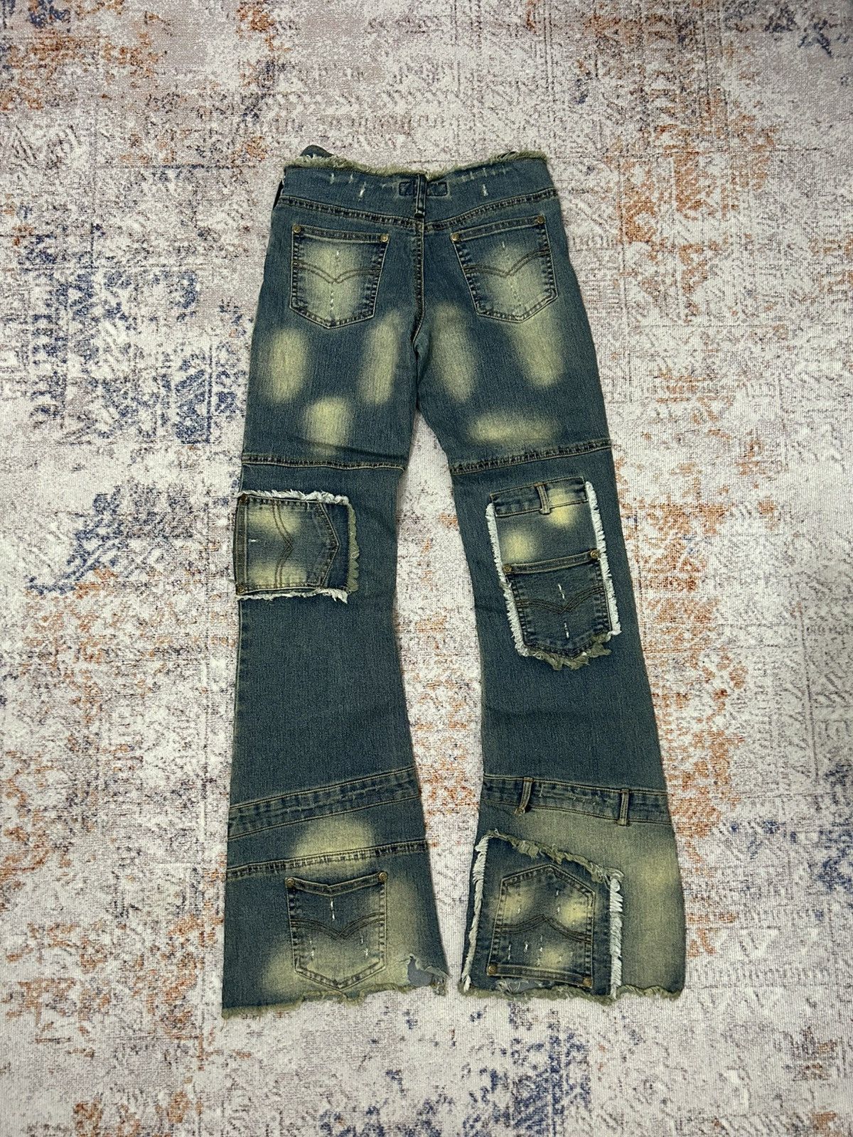If Six Was Nine Modernistic Acid Wash Multi Pocket Flare Jeans Size US 28 / EU 44 - 3 Thumbnail