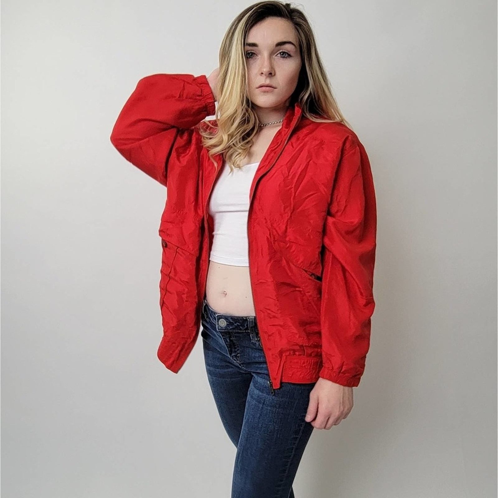 Vintage Vintage 90s Red Ac-Tiv-Ology ALL SILK Windbreaker Jacket - M Size M / US 6-8 / IT 42-44 - 10 Thumbnail