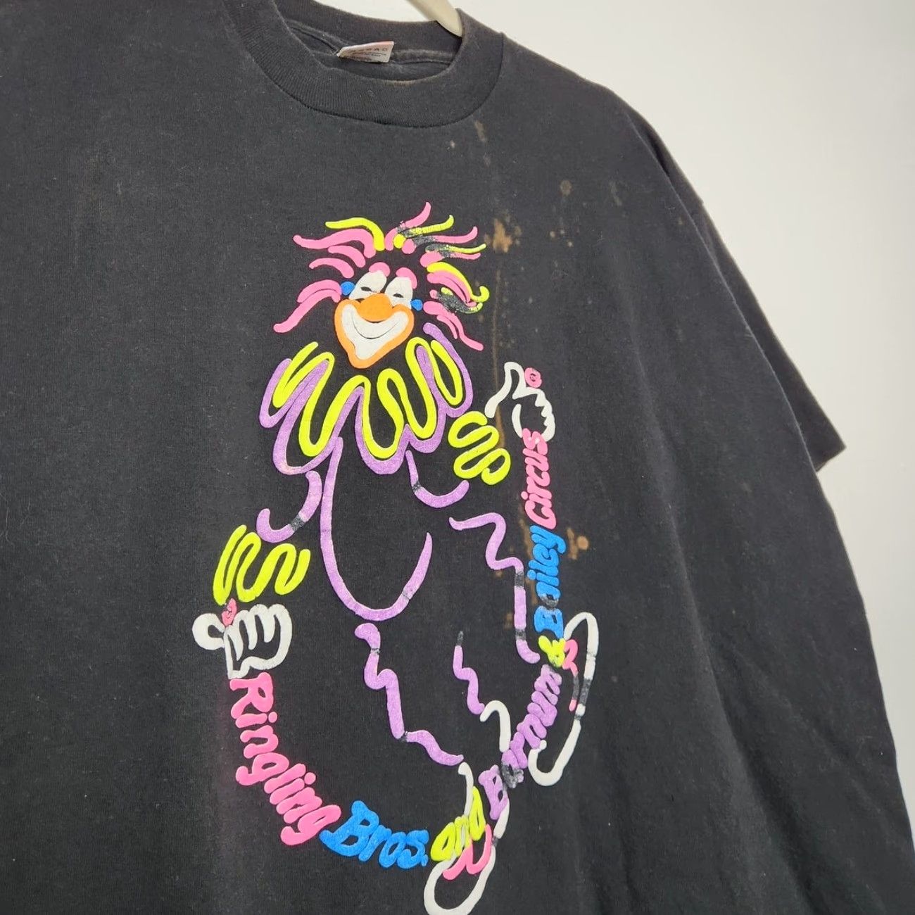 Fruit Of The Loom VINTAGE Ringling Brothers Barnum Bailey Puff Print Clown Circus Single Stitch Shirt XL Black Mens Size ONE SIZE - 5 Thumbnail