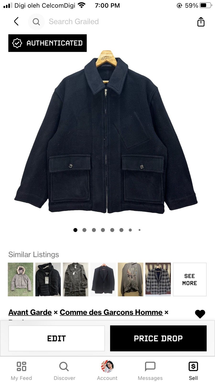 Comme des Garcons Homme RARE💥 CDG HOMME AD1994 WOOL ZIPPER JACKET #8280-221 Size US M / EU 48-50 / 2 - 11 Thumbnail
