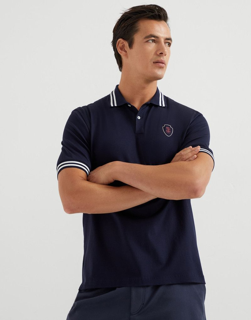 Brunello Cucinelli o1la1rc1a0426 Polo Shirt With Striped Collar And Logo Blue Size US XL / EU 56 / 4 - 1 Thumbnail
