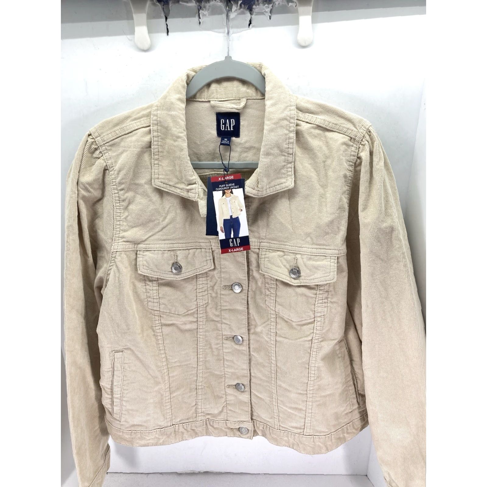 Gap Gap Corduroy Jacket Women Size XL Beige Button Puff Sleeve Stretch Cotton NWT Size XL / US 12-14 / IT 48-50 - 2 Thumbnail