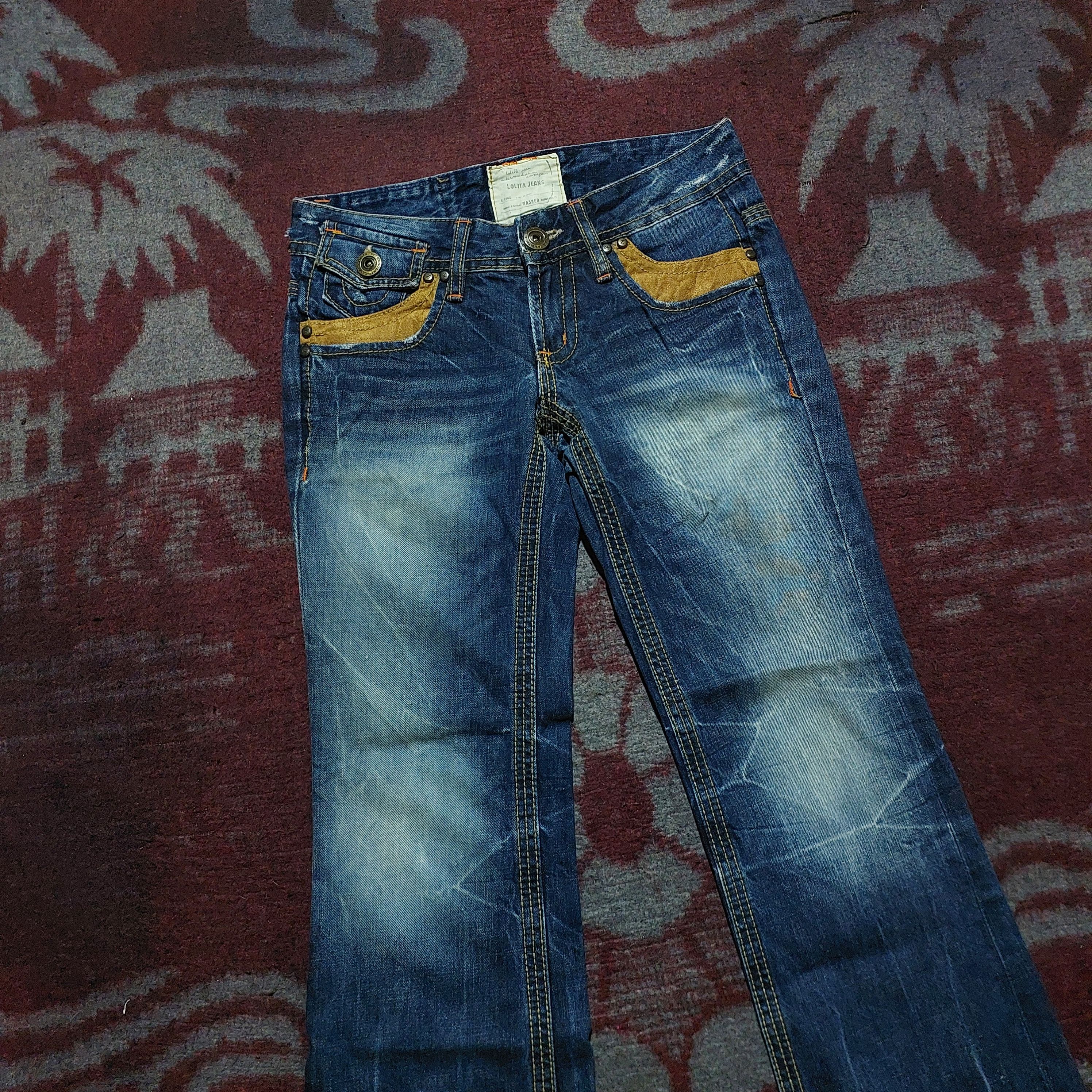 Tornado Mart Lolita japan Clawmark Leather Pocket Back Flare Jeans blue Size US 30 / EU 46 - 5 Thumbnail