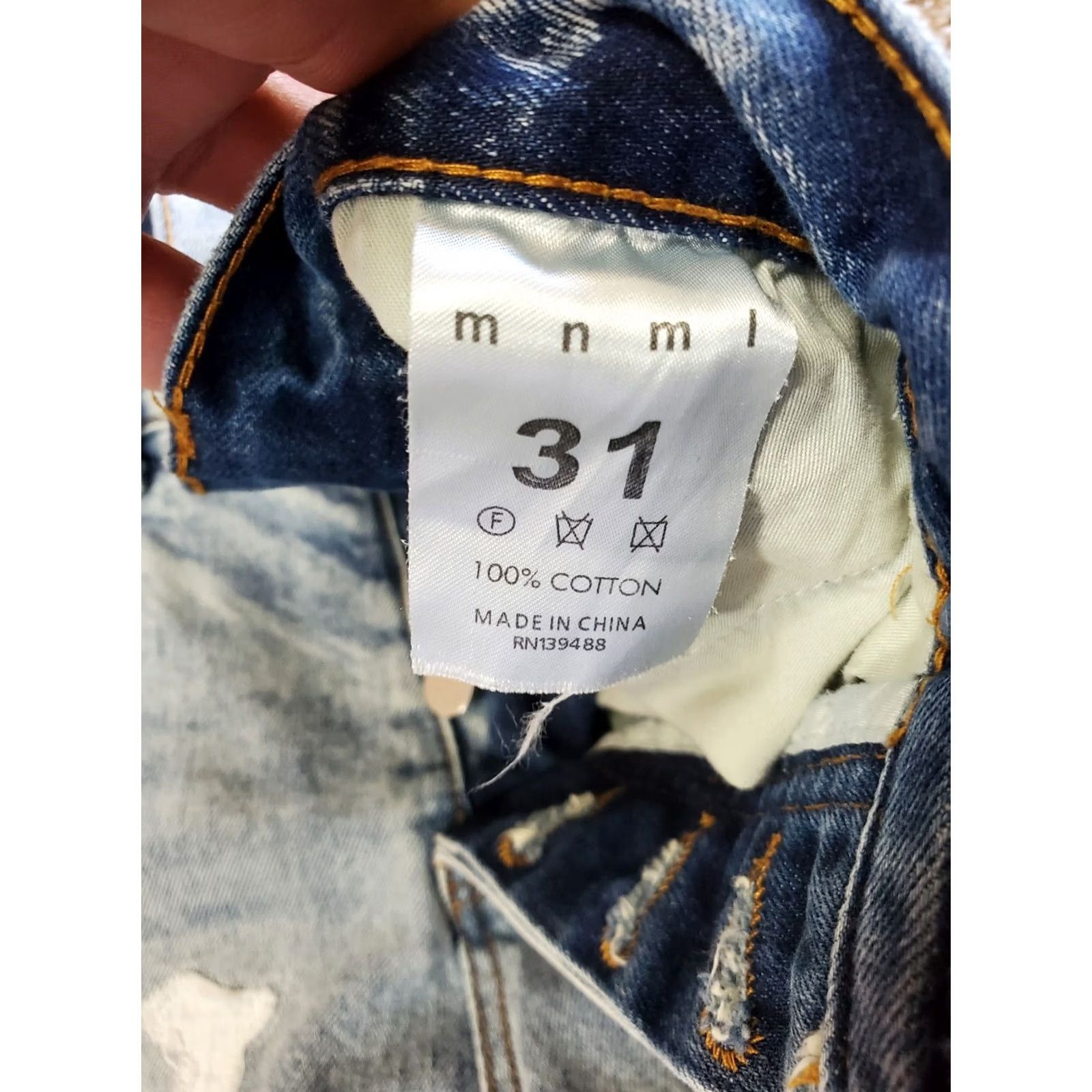 MNML Mnml War Jeans 31 Mens Blue Light Wash Raw Hem Stretch Denim Embroidered Jeans Size US 32 / EU 48 - 7 Thumbnail