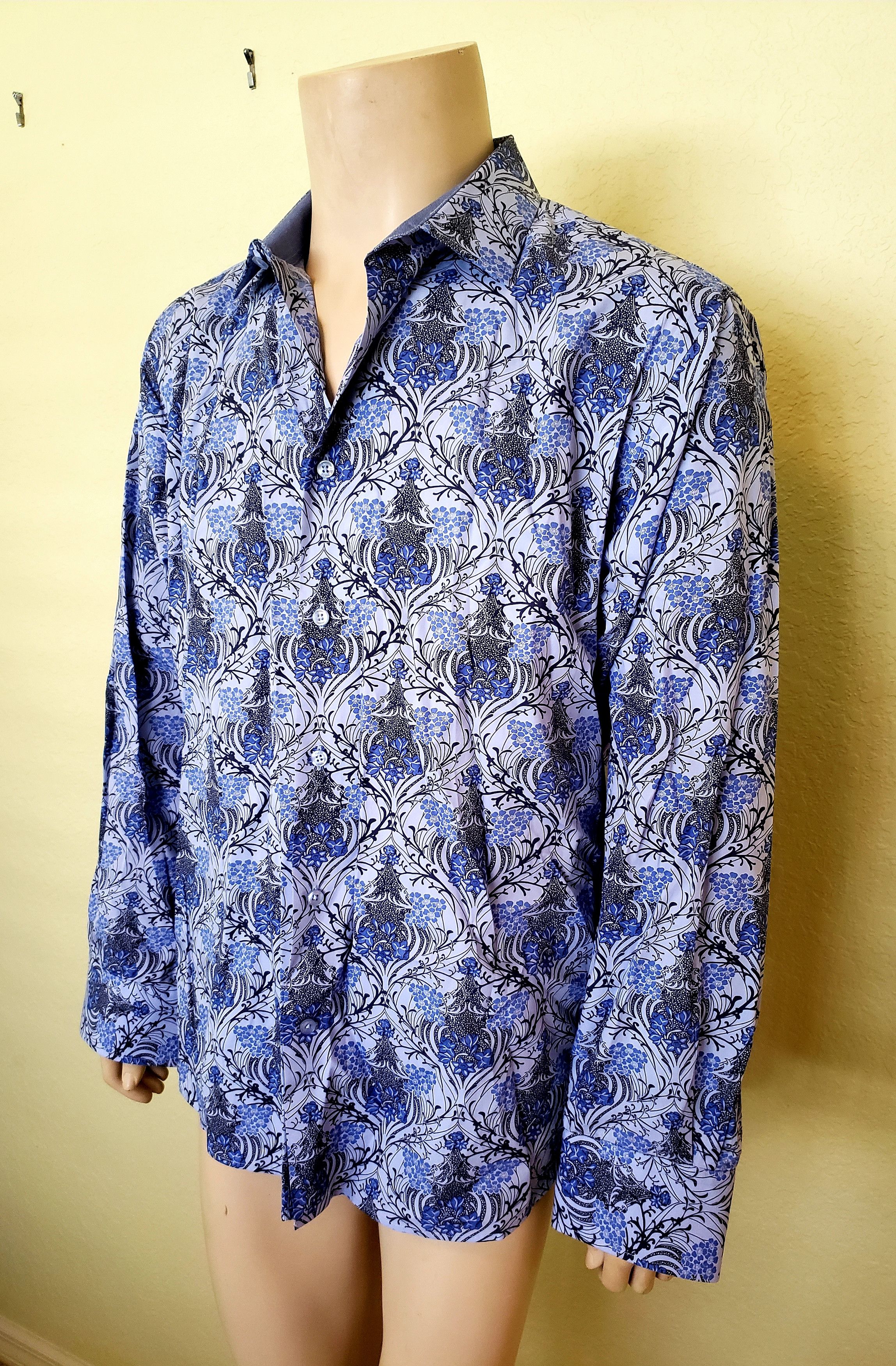 Tallia men s shirt XL blue grey print button front cotton Tallia Size US XL / EU 56 / 4 - 2 Thumbnail