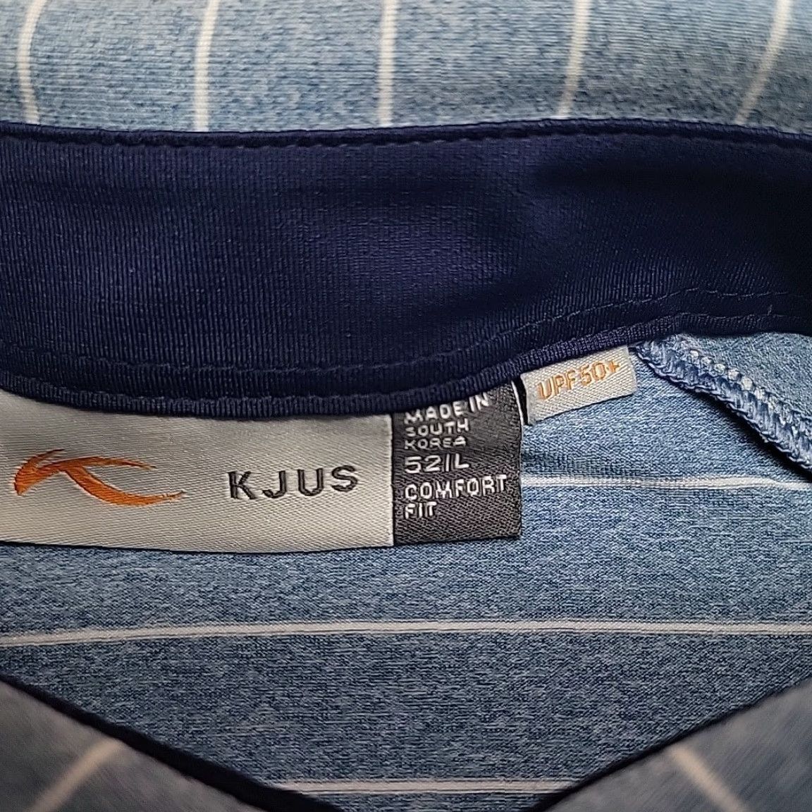 KJUS VINTAGE KJUS Polo Shirt Mens LT Blue Striped Performance Stretch UPF 50 Golf Outdoors Shirt Size US L / EU 52-54 / 3 - 4 Thumbnail