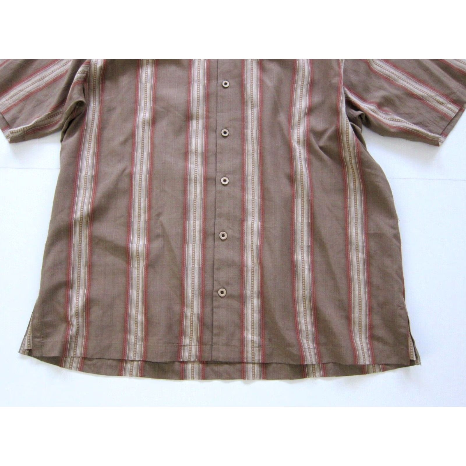 Tommy Bahama Tommy Bahama 100% Silk Brown Orange Stripe Button-Down Short Sleeve Shirt XL Men Size US XL / EU 56 / 4 - 8 Thumbnail