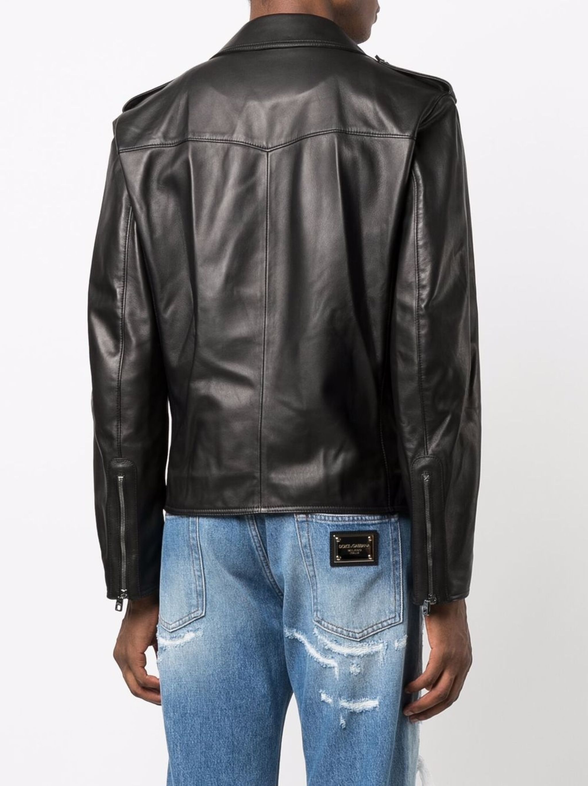 Dolce & Gabbana o1y1224 Biker Leather Jacket in Black Size US XXS / EU 40 - 4 Thumbnail