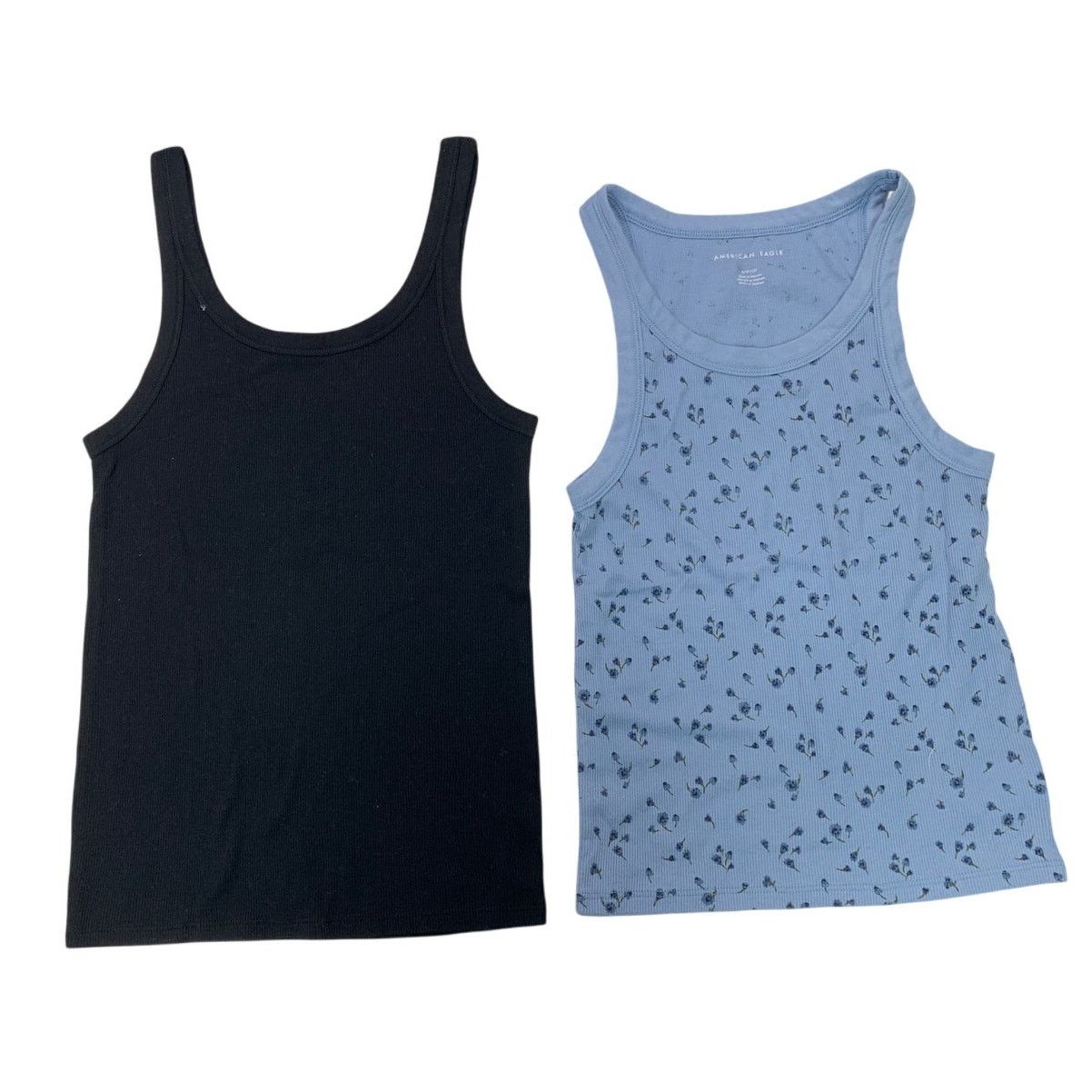 American Eagle Outfitters 2 New American Eagle Womens Small Floral Ribbed Tank Tops Size S / US 4 / IT 40 - 1 Thumbnail