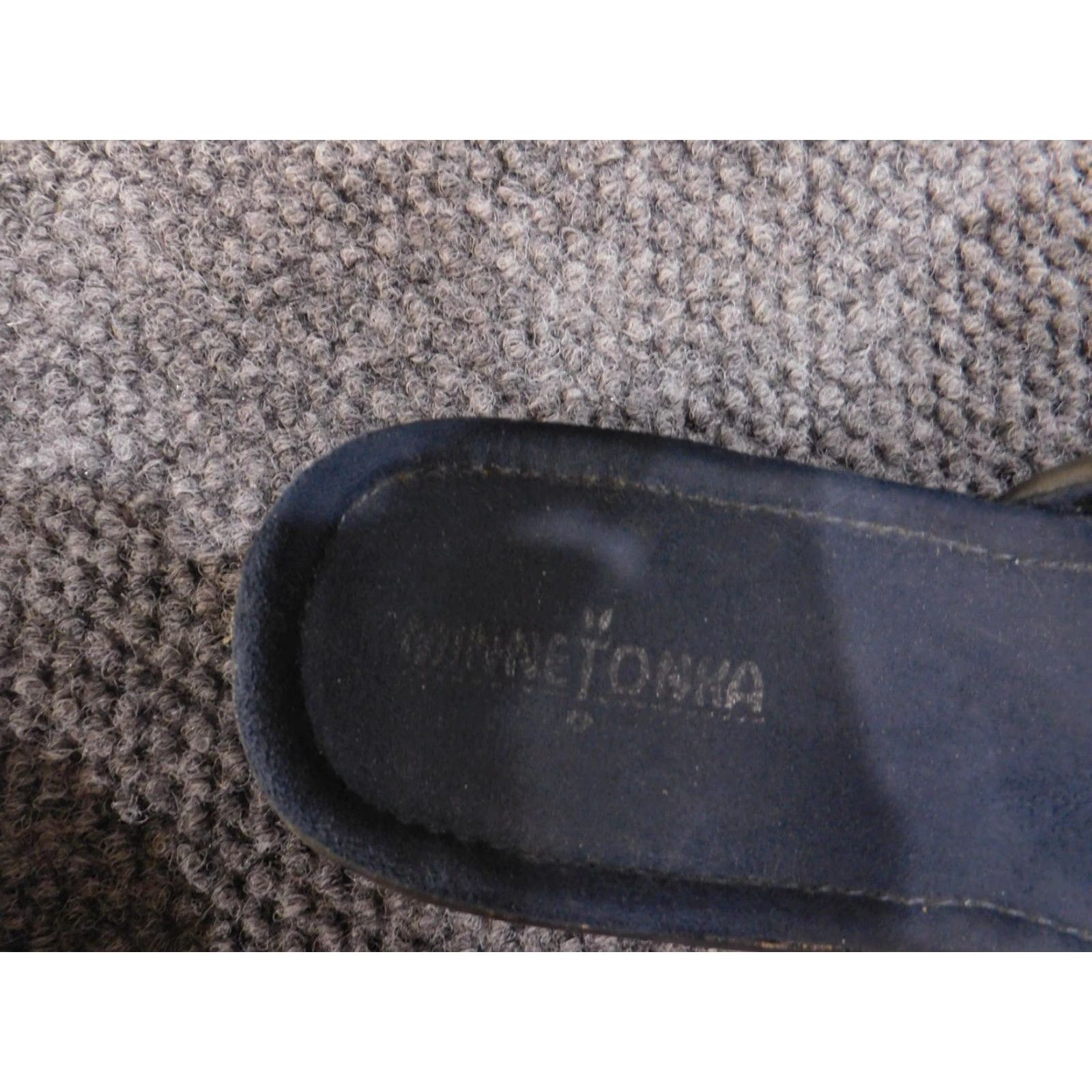 Minnetonka VINTAGE Minnetonka Sandals Womens Slide Sandal Navy 10 M Cushioned Slip On Wedge Braided Conchos Metal Medallion Size US 10 / IT 40 - 5 Thumbnail