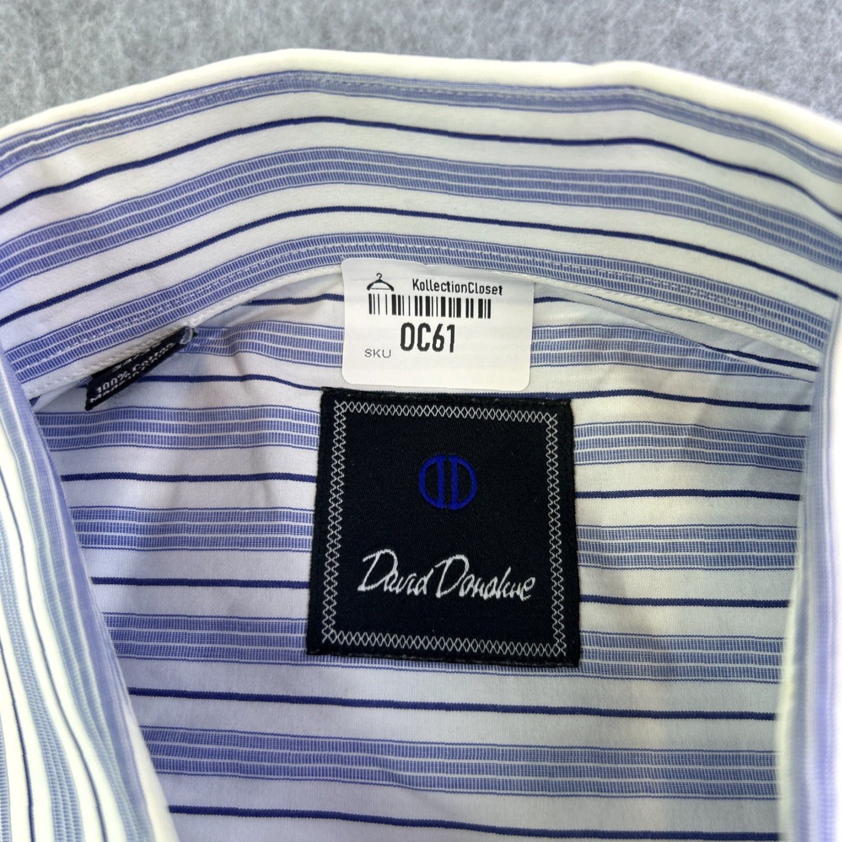 David Donahue David Donahue Dress Shirt Mens 16 Blue White Striped Long Sleeve Button Up Adult Size 42R - 5 Thumbnail