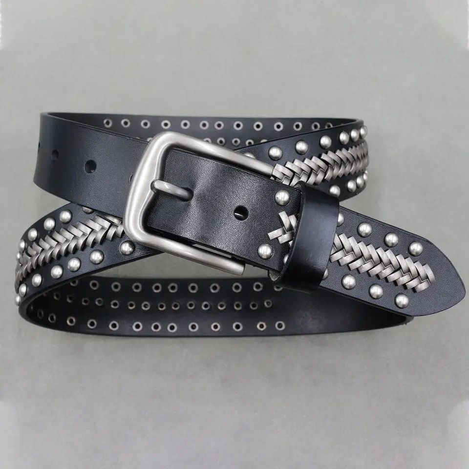 Other Rivets Decorated Twist Leather Belt Size ONE SIZE - 2 Thumbnail