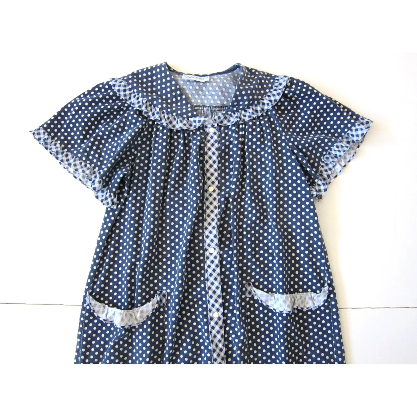 Vintage Vtg Spectator II Blue White Polka Dot Pocket Button Down Maxi Muumuu Dress M-L Size L / US 10 / IT 46 - 4 Thumbnail
