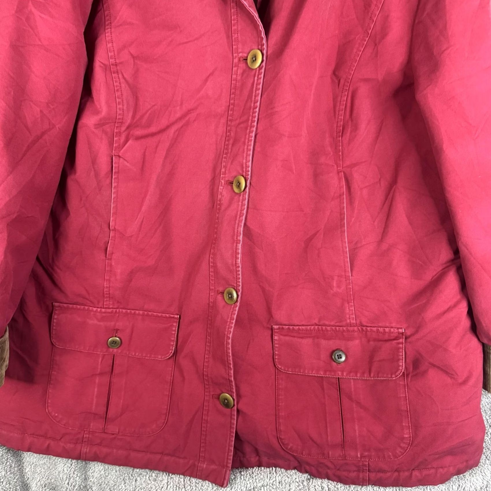 Vintage L.L. Bean Coat Womens 2X Red Corduroy Collar Quilted Lined Pockets Canvas Coat Size XXL / US 16-18 / IT 52-54 - 4 Thumbnail