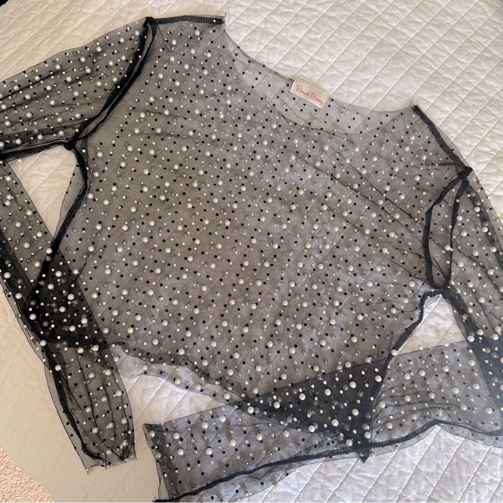 REVOLVE REVOLVE x BEACH BUNNY Look and Glisten Pearl Mesh Top XS Size XS / US 0-2 / IT 36-38 - 4 Thumbnail