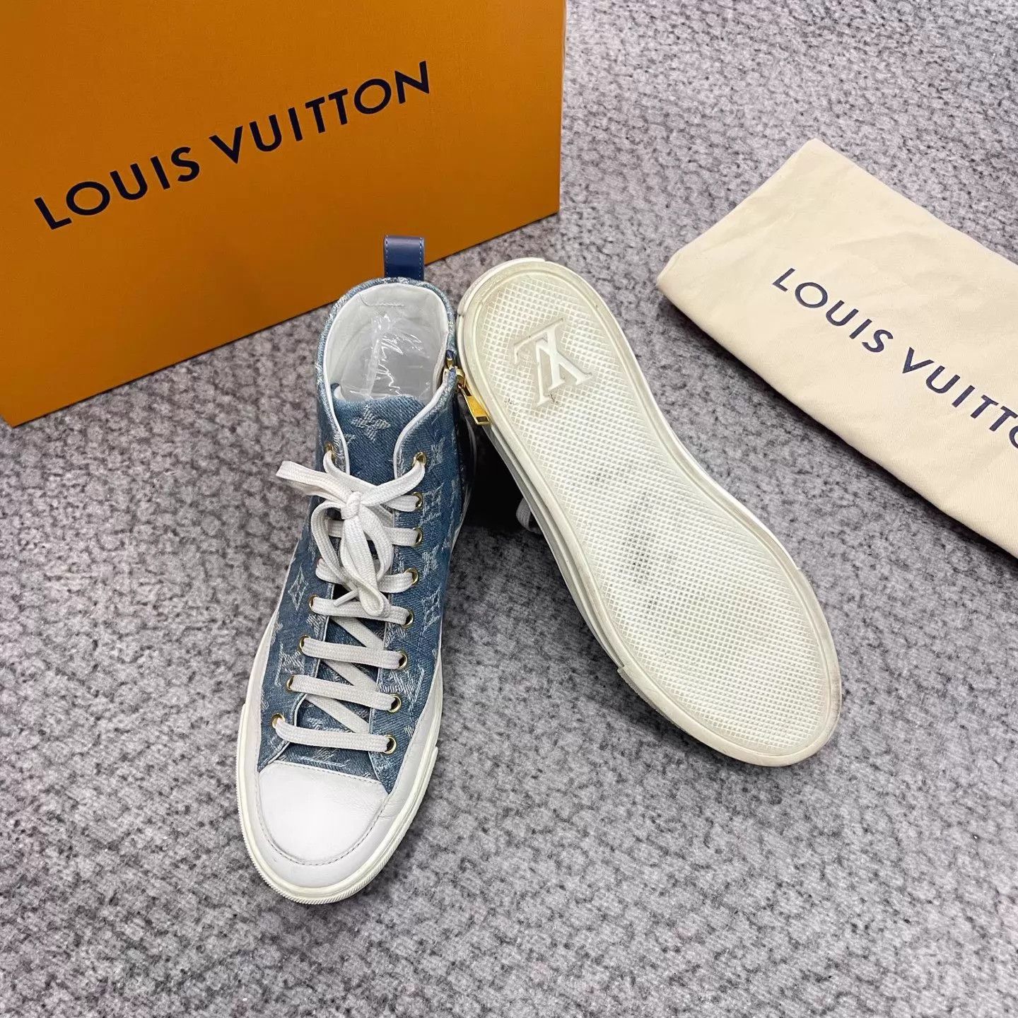 Louis Vuitton LV Stellar Denim Blue High-Top Sneakers Monogram Size US 7.5 / IT 37.5 - 5 Thumbnail