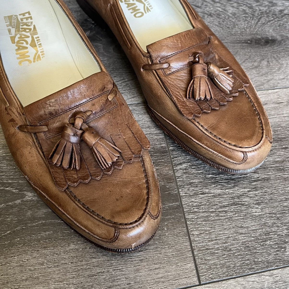 Designer Vintage Salvatore Ferragamo Tassel Leather Loafers Shoes Low Size US 10 / EU 43 - 8 Thumbnail