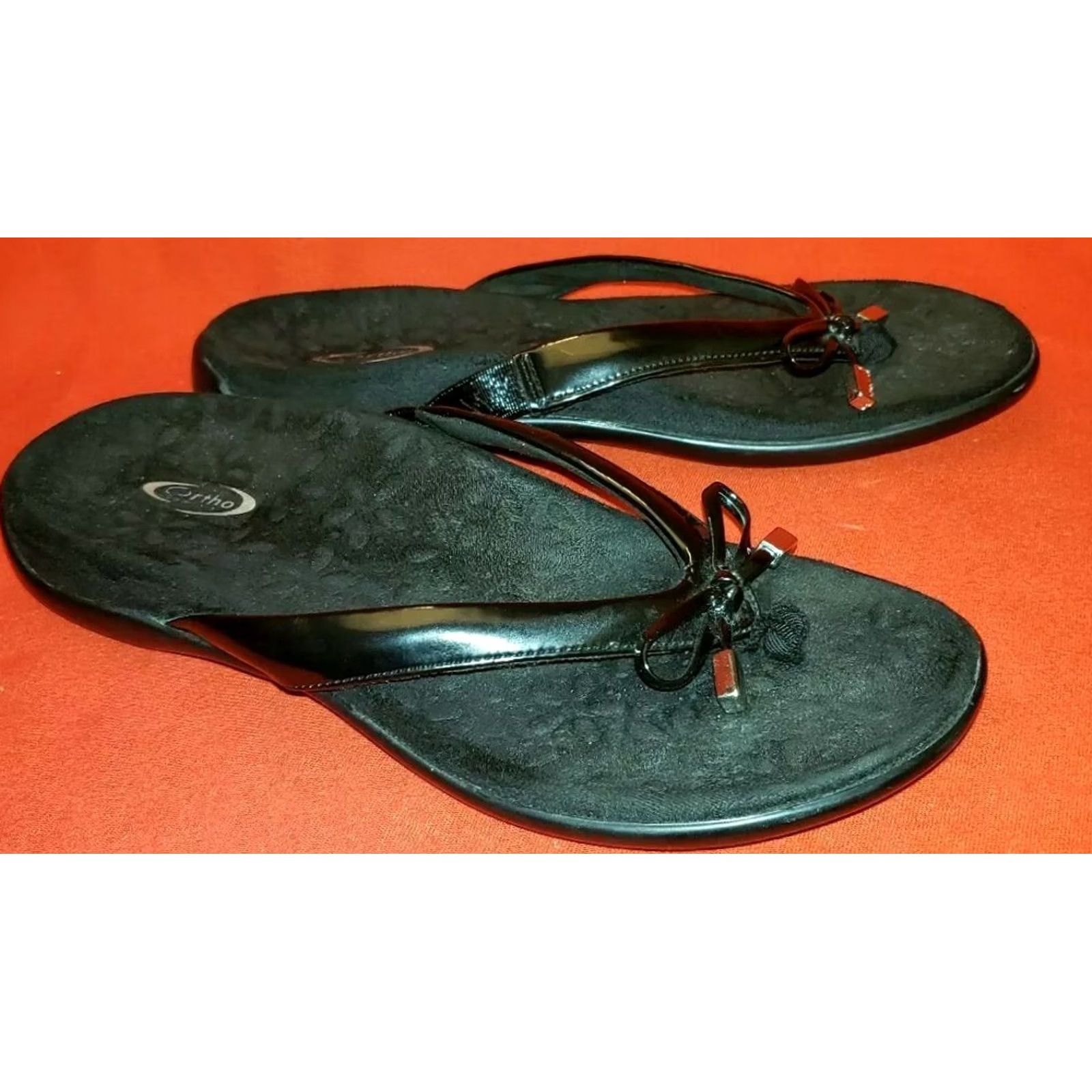 Vintage Ortho Comfort Women's Patent Leather Slide Toe Post Sandals Black Size 7M Size US 7 / IT 37 - 5 Thumbnail
