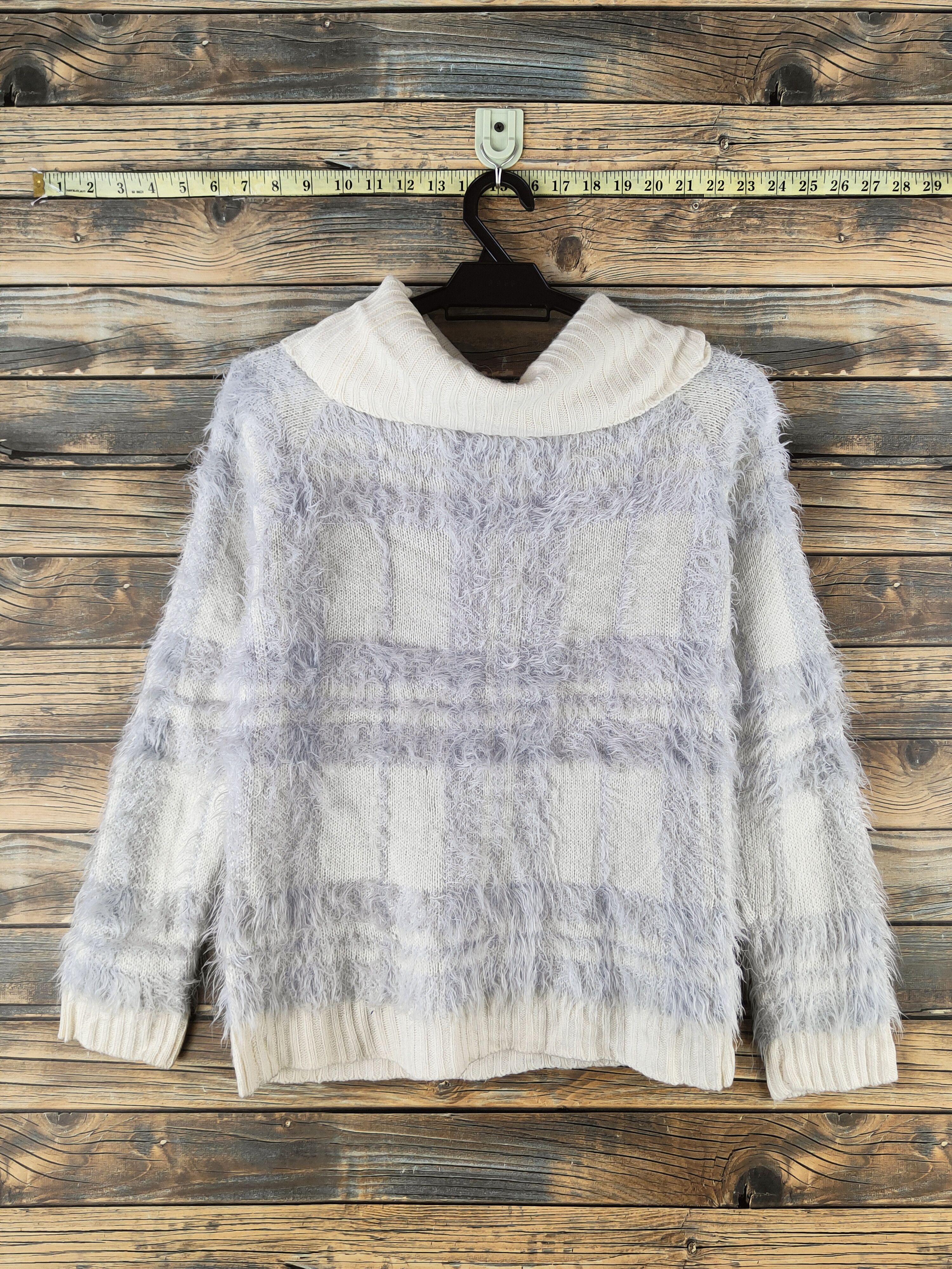 Japanese Brand DL Luccica Cream Purple Fur Mohair Knitwear #46-988 Size M / US 6-8 / IT 42-44 - 7 Thumbnail