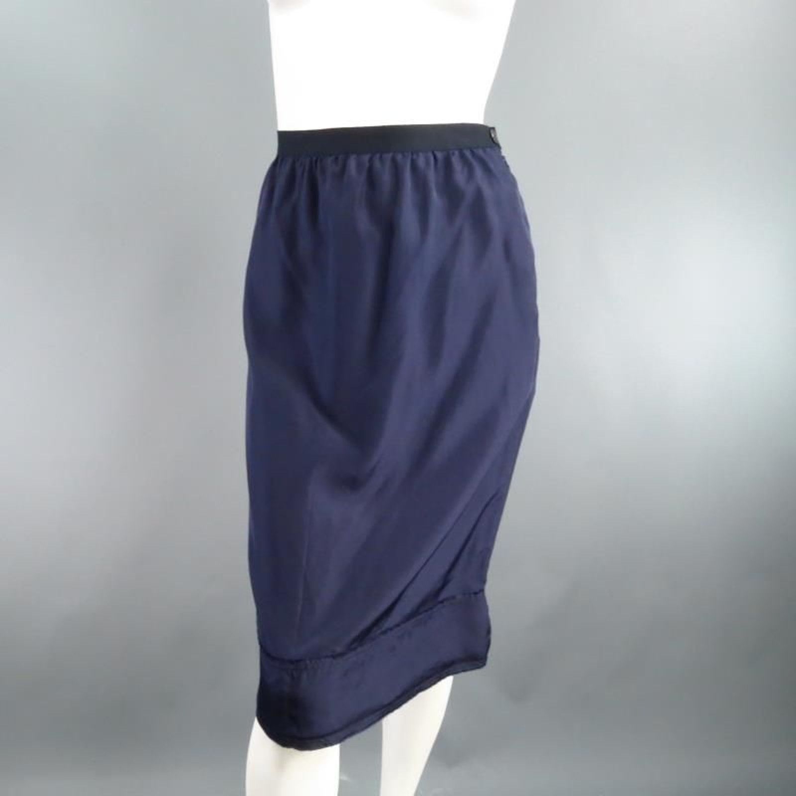 Lanvin SS/S 2008 Size US 6 Navy Silk Ribbon Waist Raw Hemmed Skirt Size 28" / US 6 / IT 42 - 1 Thumbnail