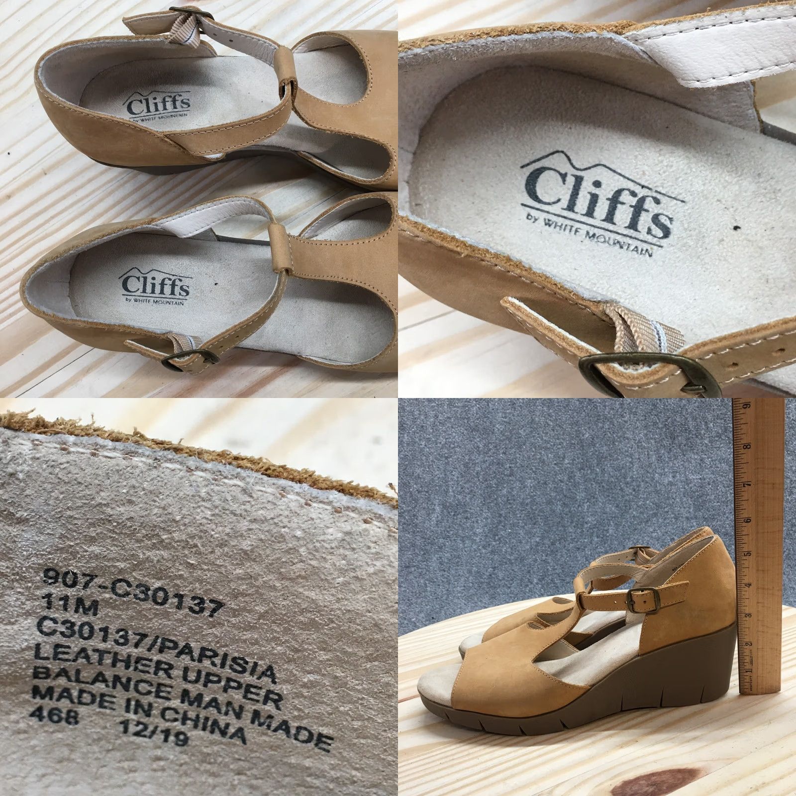 Vintage White Mountain Sandals Womens 11 M Parisia Wedge Brown Leather T-Strap Size US 11 / IT 41 - 9 Thumbnail