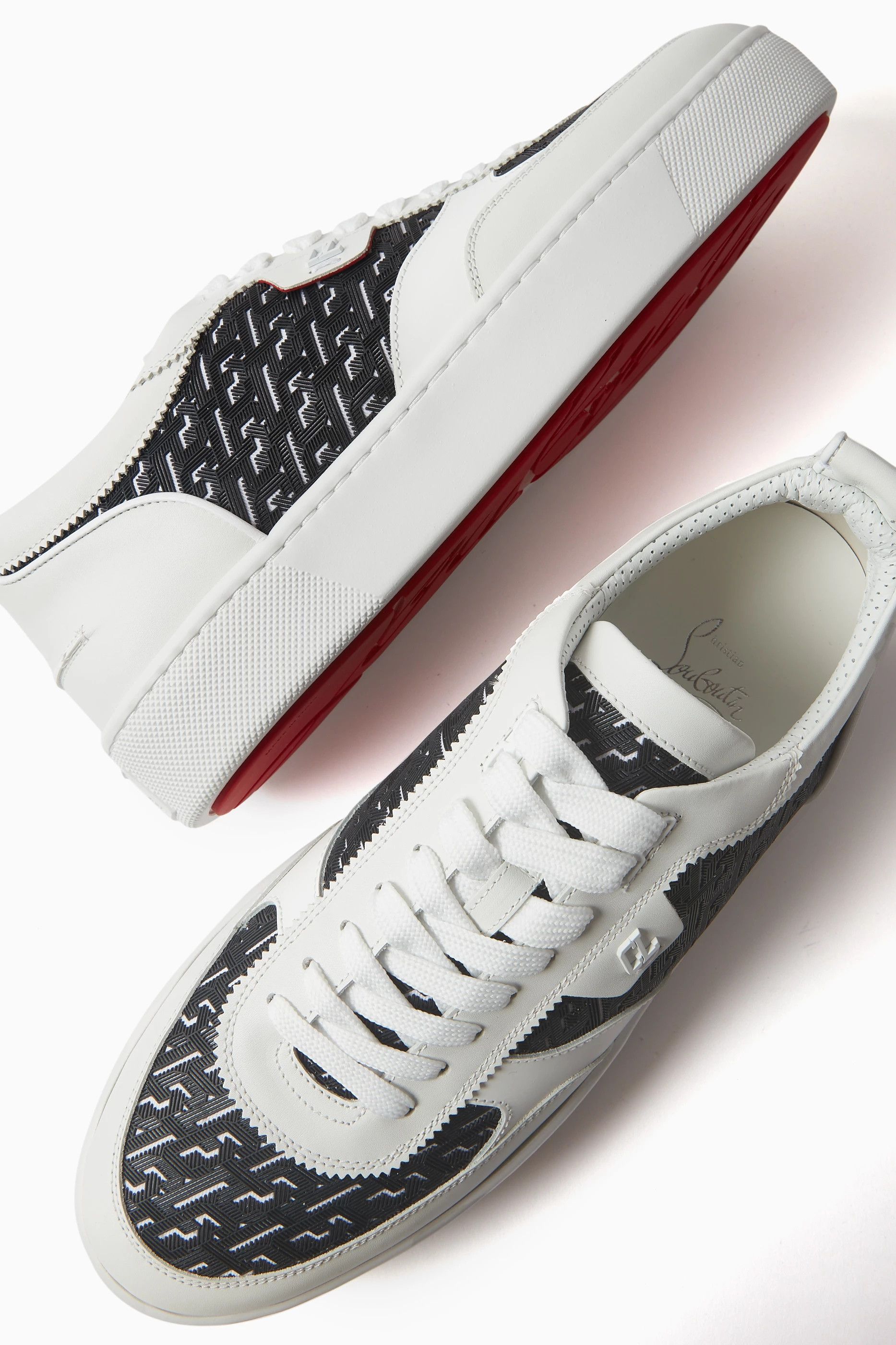 image of Christian Louboutin Happyrui White Black Leather Sneakers 44, Men's (Size 11)