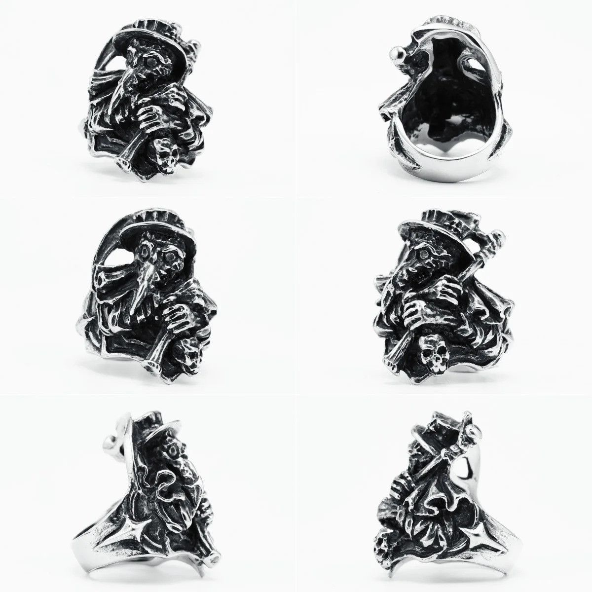Jewelry Raven Scythe Skull Ring Streetwear Jewelry Fashion Gift Size ONE SIZE - 6 Thumbnail